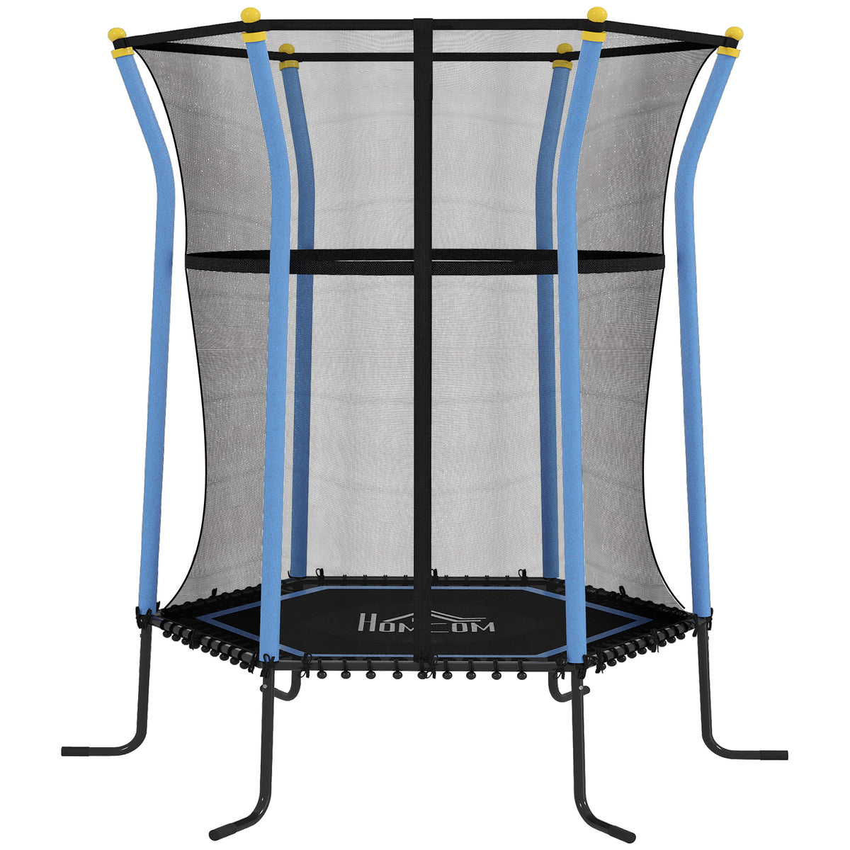 Tappeto Elastico per Bambini con Ingresso a Cerniera e Pali Imbottiti, in Acciaio, PP e EPE, 122x111x190 cm, Blu