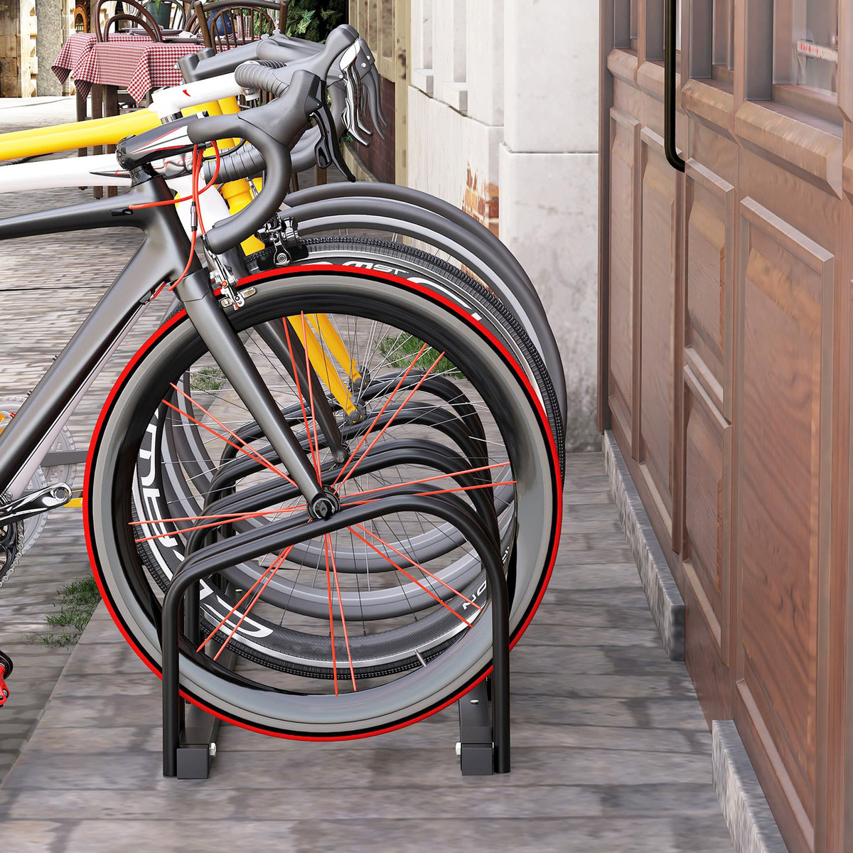 Rastrelliera Portabiciclette Parcheggio per 4 Biciclette in Acciaio, 110x33x27 cm, Nero