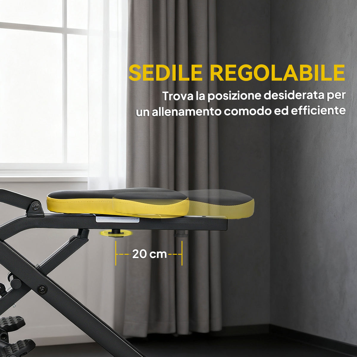 Macchina Total Crunch Pieghevole con Seduta Regolabile, in Metallo e Plastica, 57x105x115 cm, Giallo