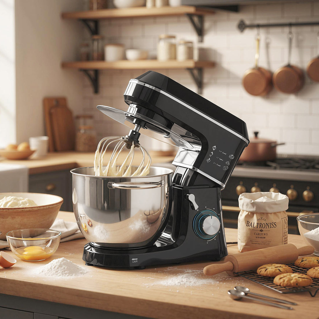Impastatrice Planetaria 1400W con Ciotola 7L e 6 Velocità, Gancio Impastatore, Frusta e Sbattitore, Nero