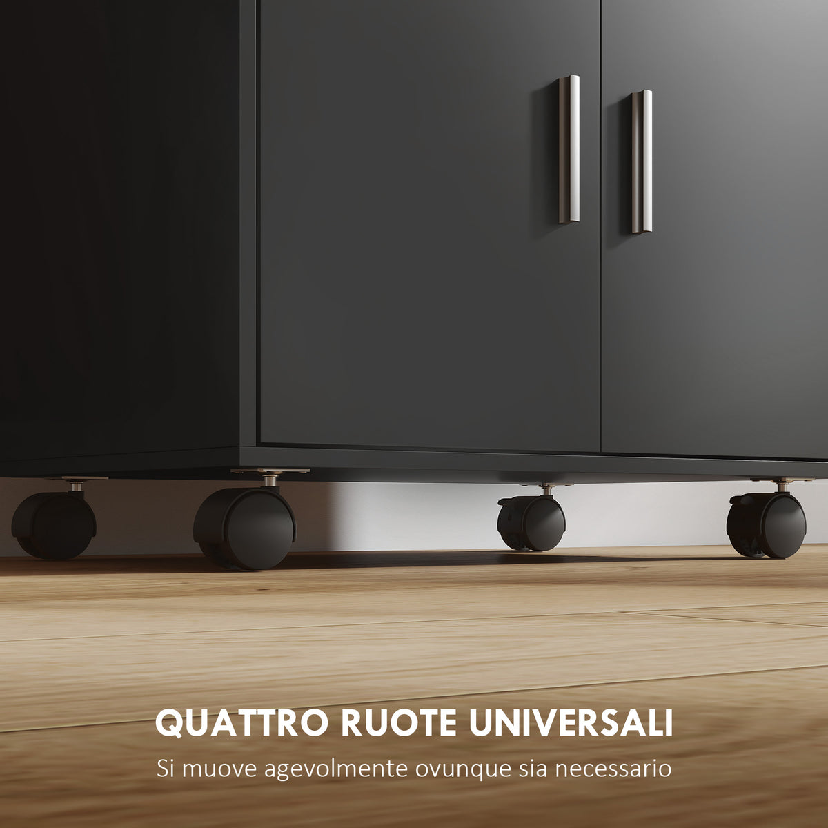 Mobile Microonde in Legno con Cassetto, Armadietto a 2 Ante e 2 Ripiani, 59x40x92 cm, Nero
