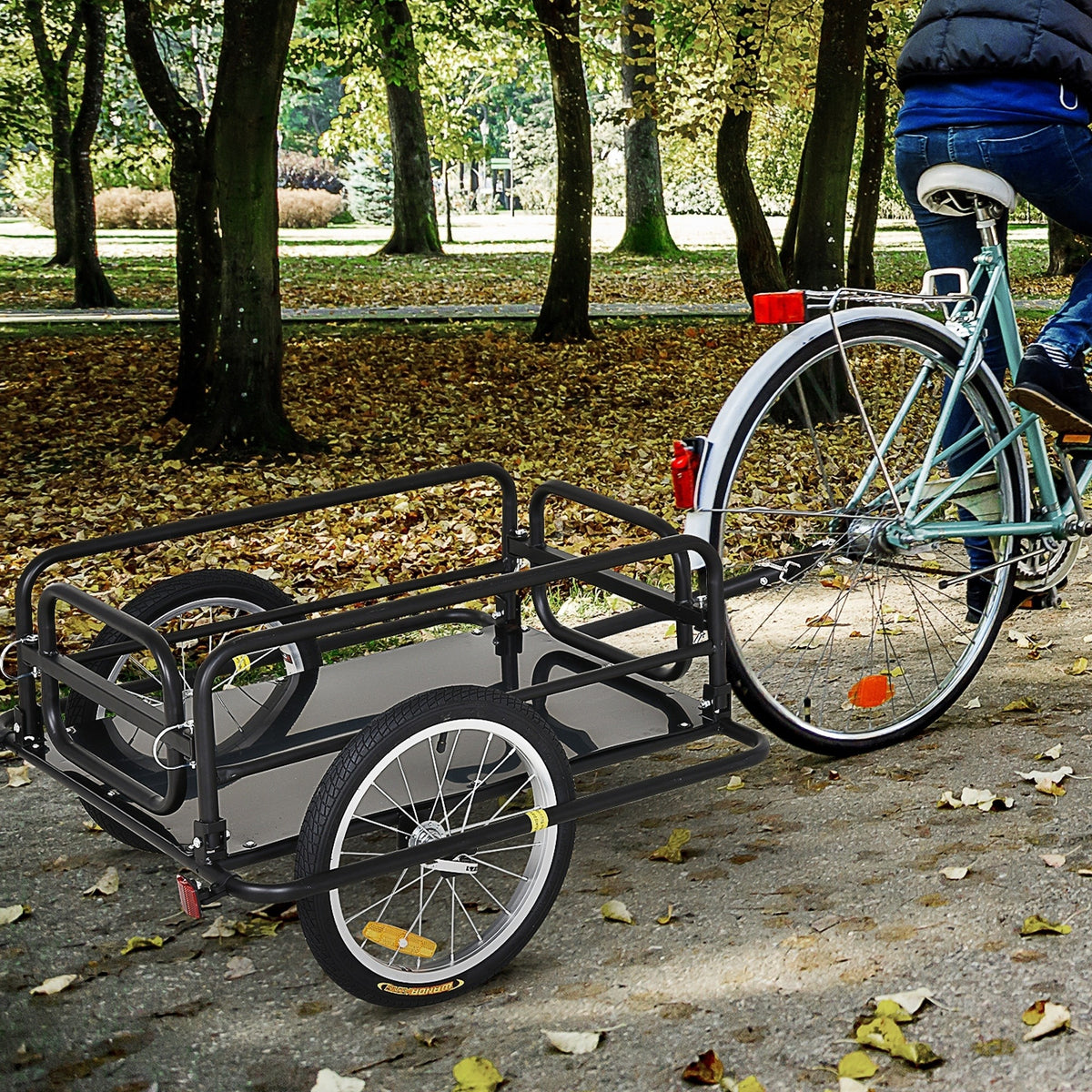 Carrello Bici con Pareti Pieghevoli, Gancio e 4 Catarifrangenti, in Acciaio e PE, 139x71.5x49 cm, Nero