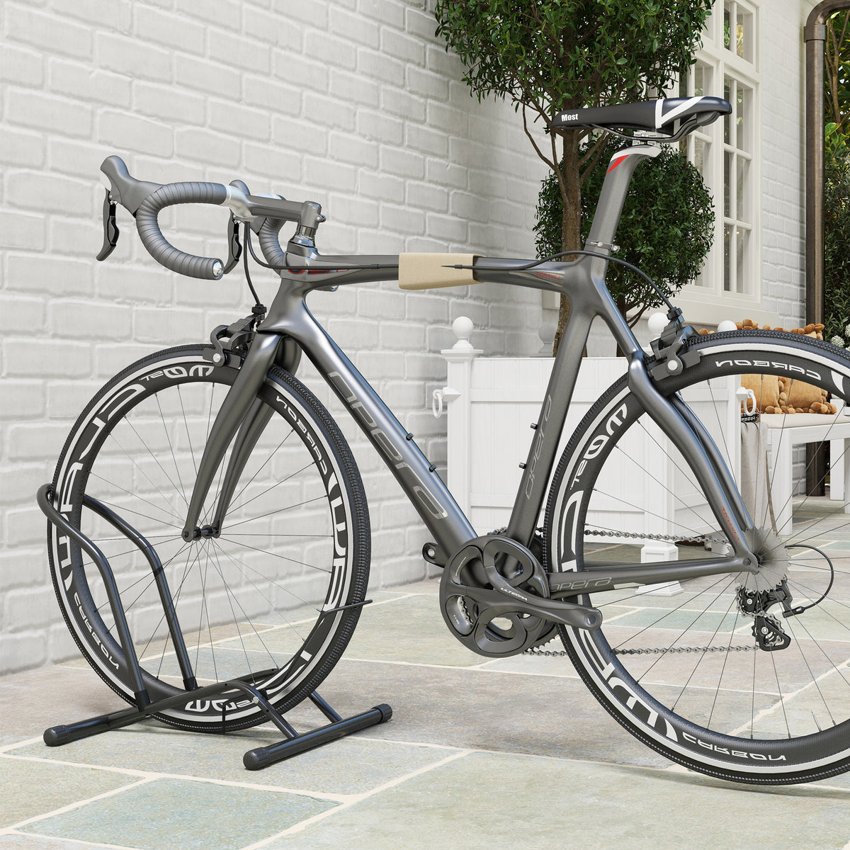Cavalletto Portabici per Pneumatici < 8.5 cm in Acciaio, 59x41x38 cm, Nero