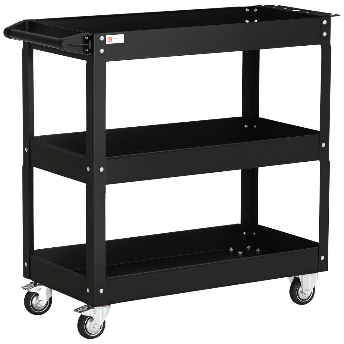Carrello Porta Attrezzi a 3 Livelli in Acciaio con Bordi Alti e 4 Ruote Girevoli, 83x35.3x76 cm, Nero