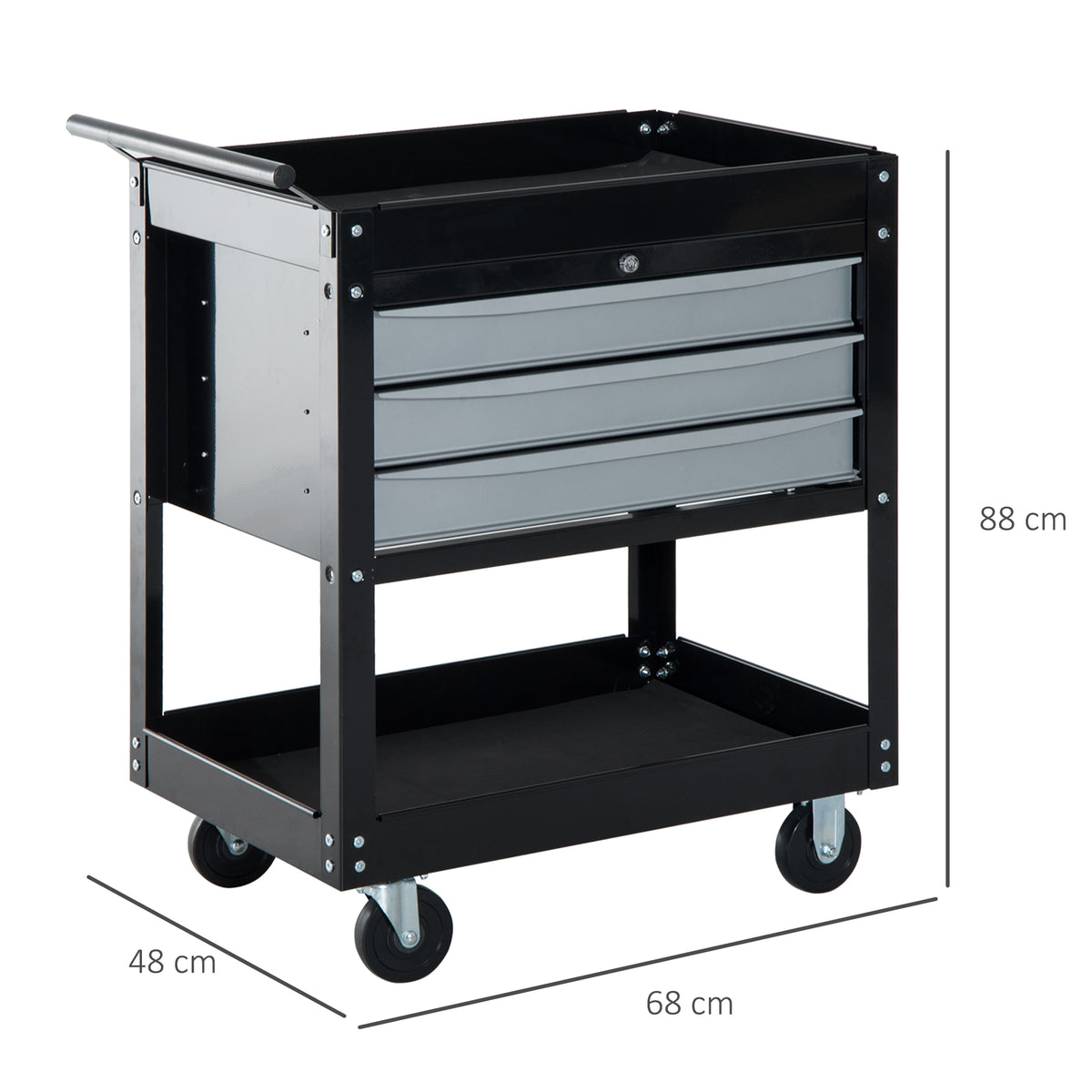 Carrello da Officina Professionale Cassettiera Portautensili in Lamiera, Nero, 68 x 46 x 88cm