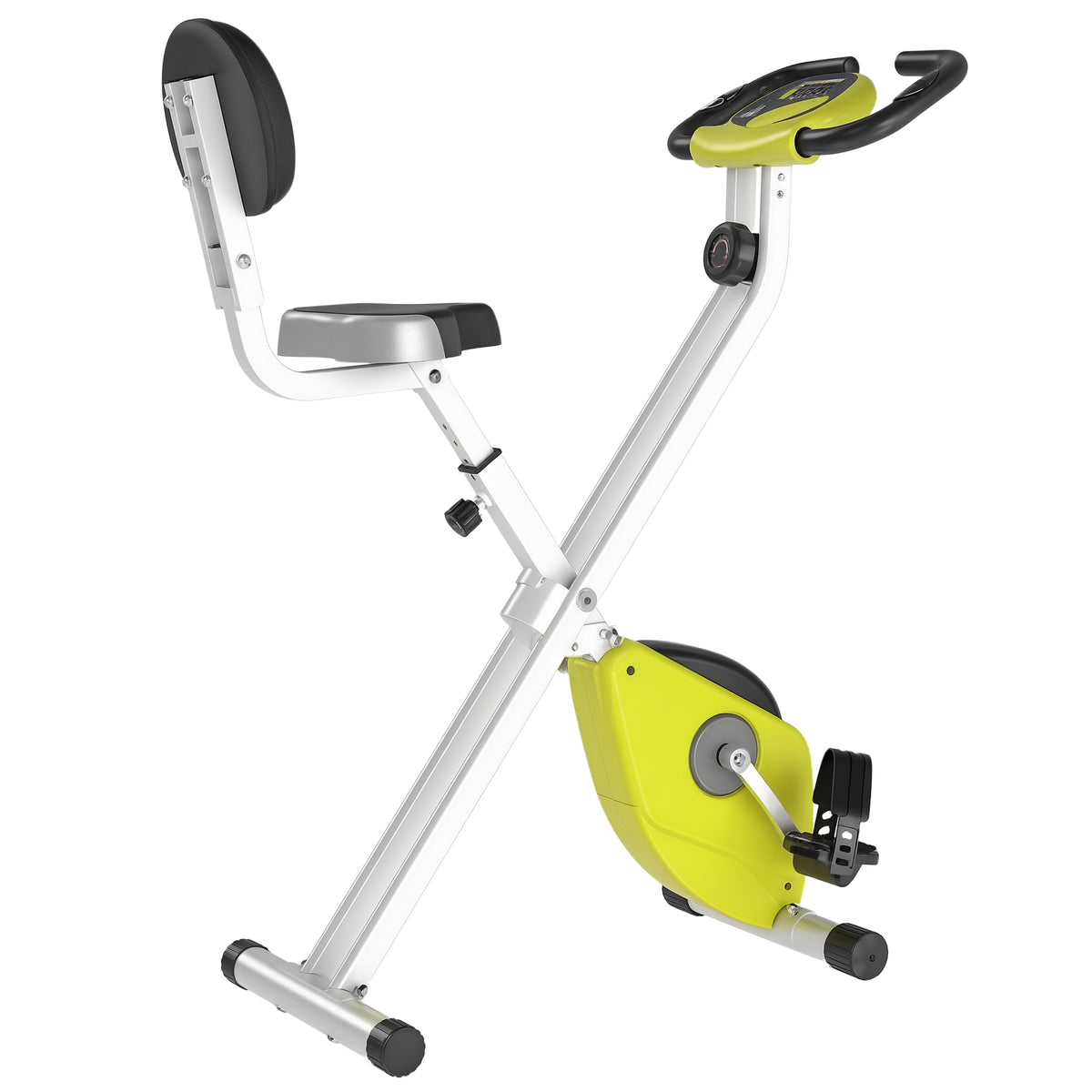 Cyclette Pieghevole da Fitness in Acciaio, Cyclette Magnetica Pieghevole da Casa con Altezza Regolabile, Resistenza Magnetica a 8 Livelli, Schermo LCD, 43x97x109cm, Giallo