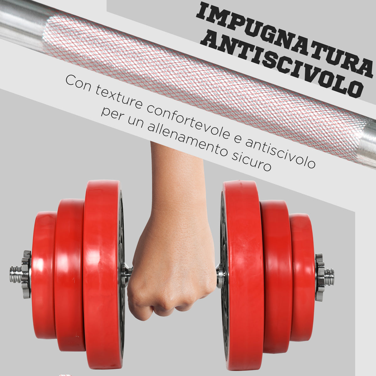 Set Manubri Palestra con Pesi da 40kg rivestiti in Gomma, in Metallo e Sabbia di Ferro, 45x26x26 cm, Rossa