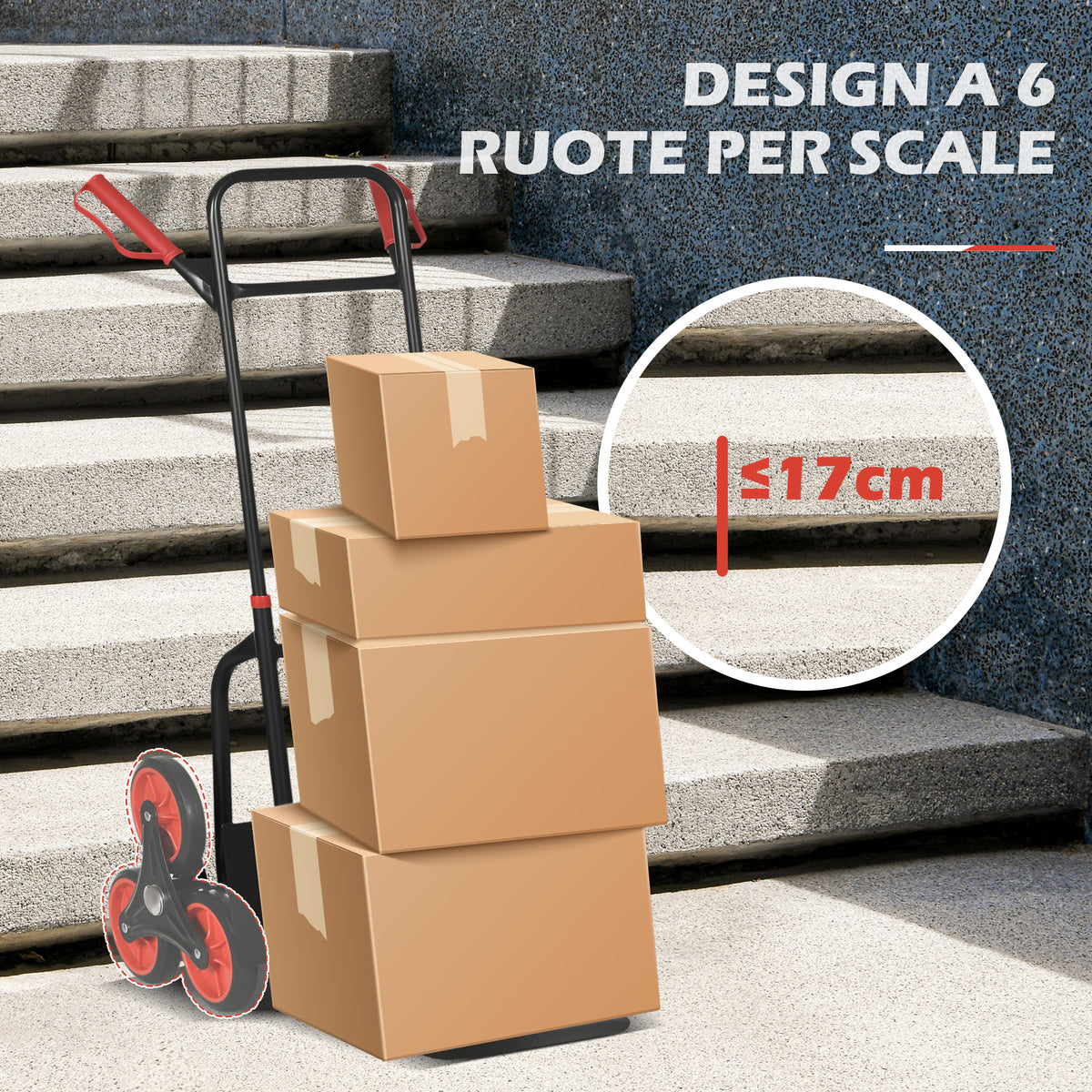 Carrello Portapacchi Pieghevole 120 kg max con Maniglia Estraibile, 44 x 38 x 106.5 cm, Rosso e Nero