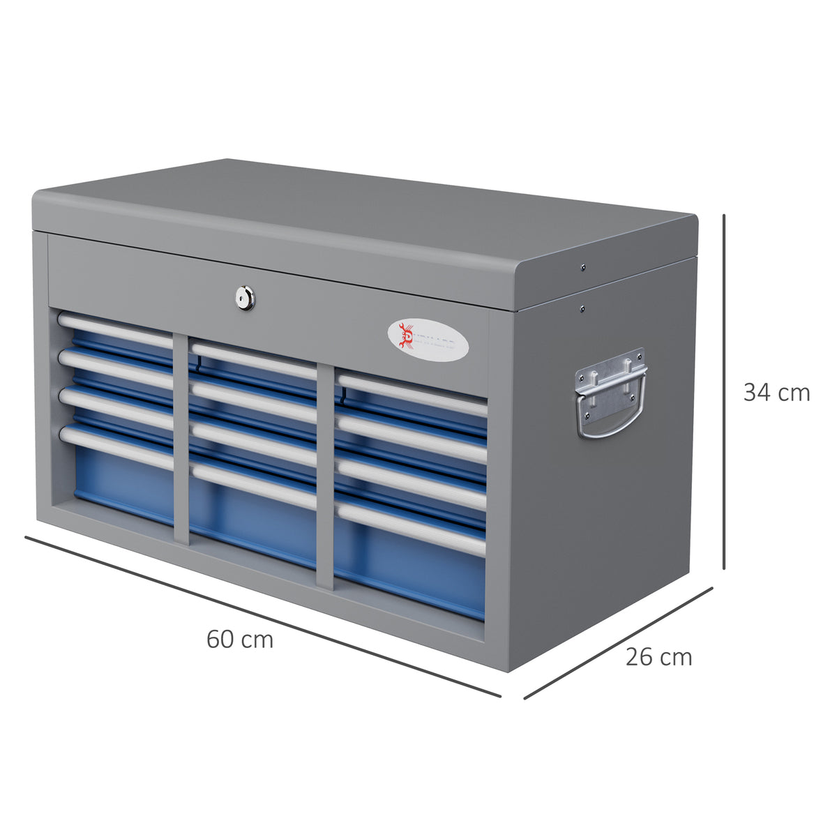 Cassetta Attrezzi in Acciaio con 6 Cassetti, un Bauletto e 2 Chiavi, 60x26x34 cm. Blu