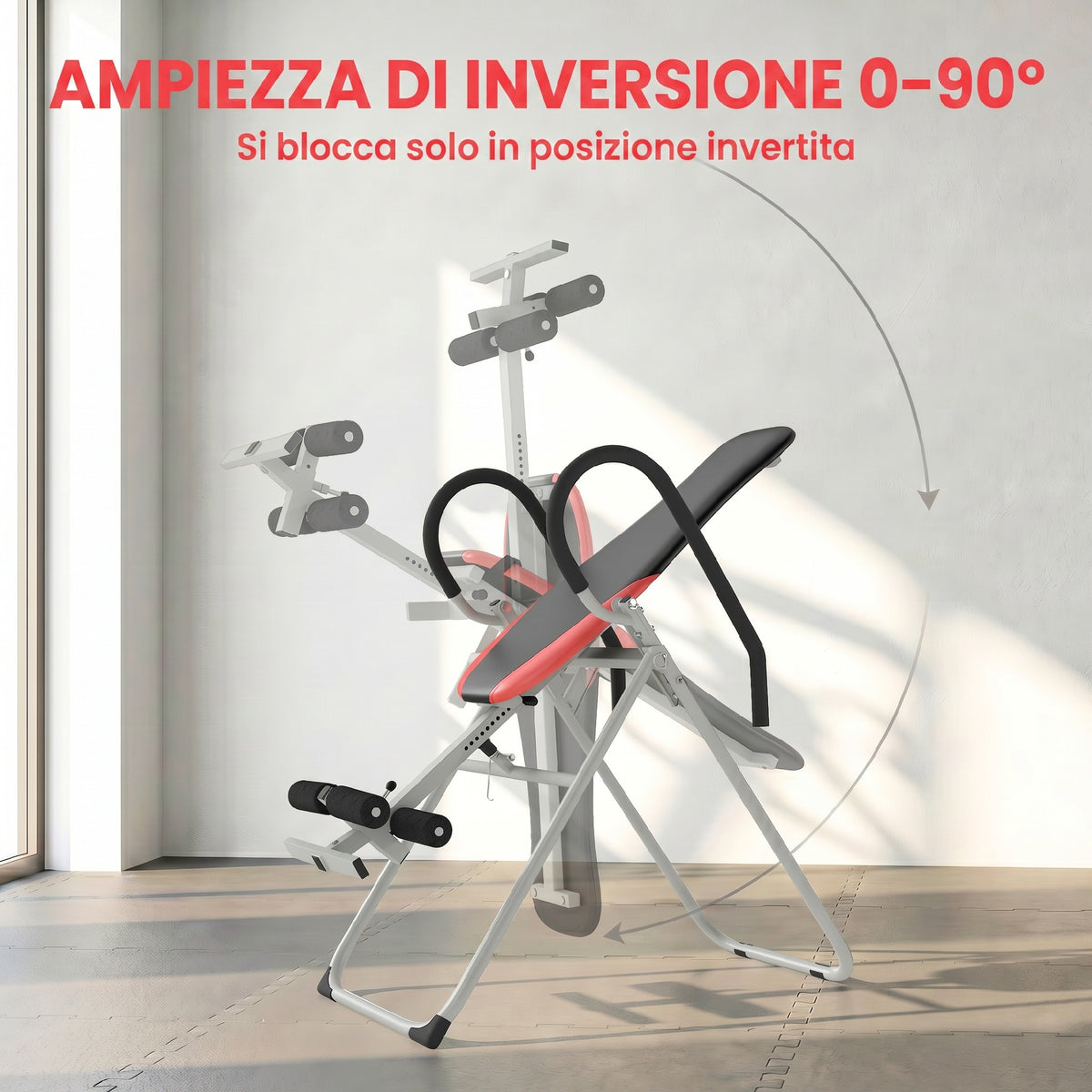 Panca ad Inversione Pieghevole e Regolabile con Cintura di Sicurezza, in Acciaio,122x59x130 cm, Rosso e Nero
