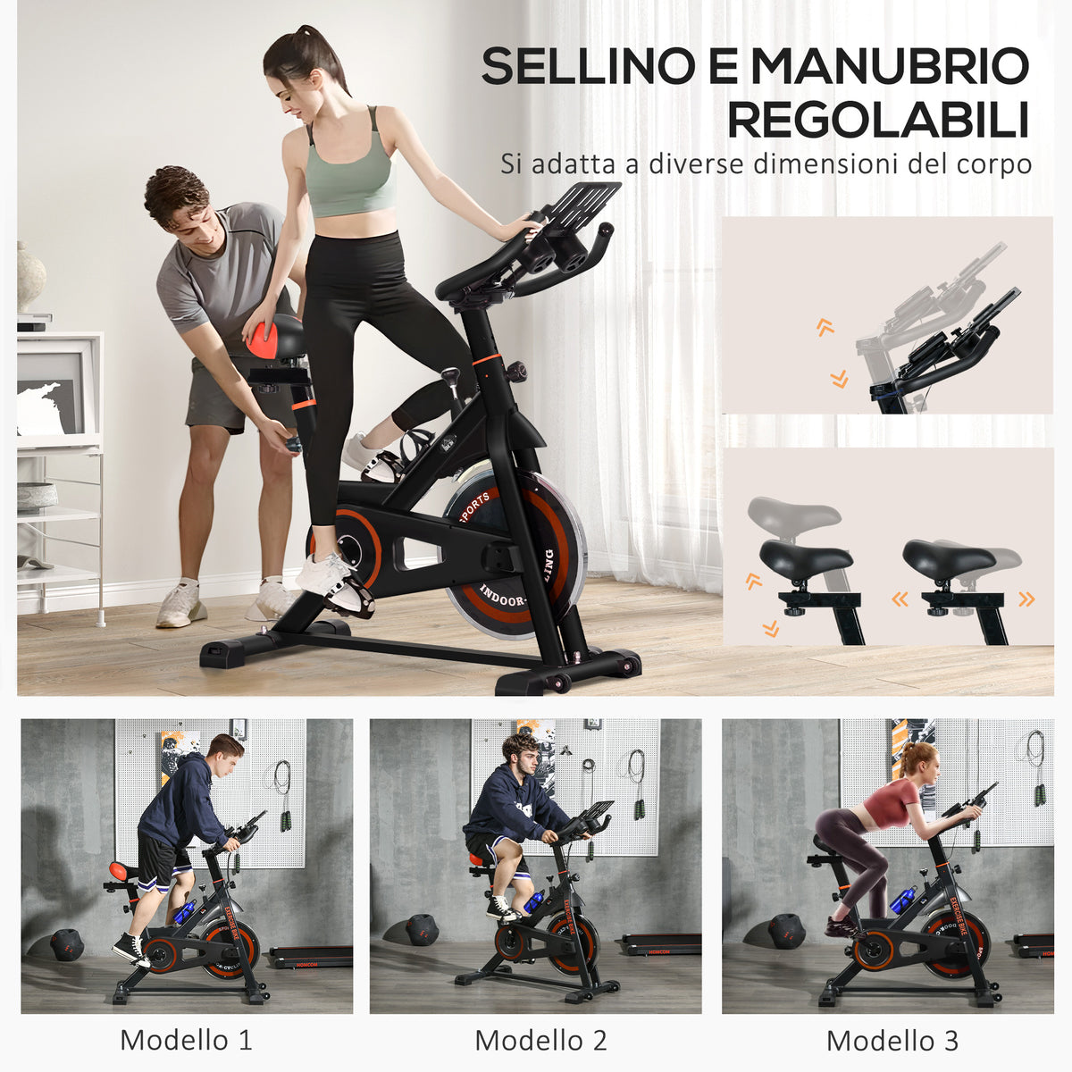 Cyclette da Casa con Volano da 8 kg e Schermo LCD, in Acciaio e ABS, 103x53x100-114 cm, Rosso e Nero