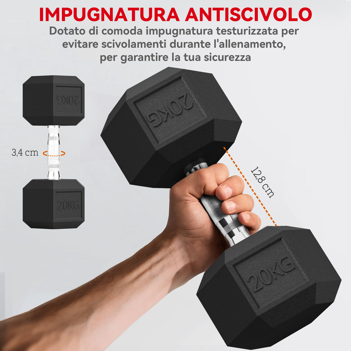 Set di Manubri da 2x20 kg con Impugnatura Antiscivolo, in Metallo, per Allenamento Fitness Casa e Palestra, Nero