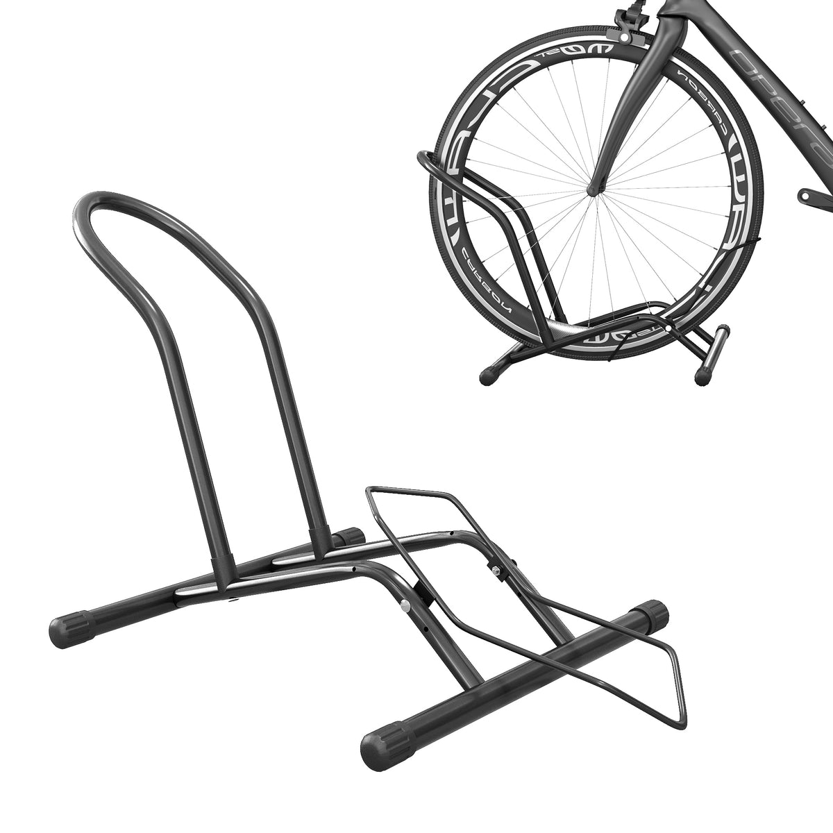 Cavalletto Portabici per Pneumatici < 8.5 cm in Acciaio, 59x41x38 cm, Nero
