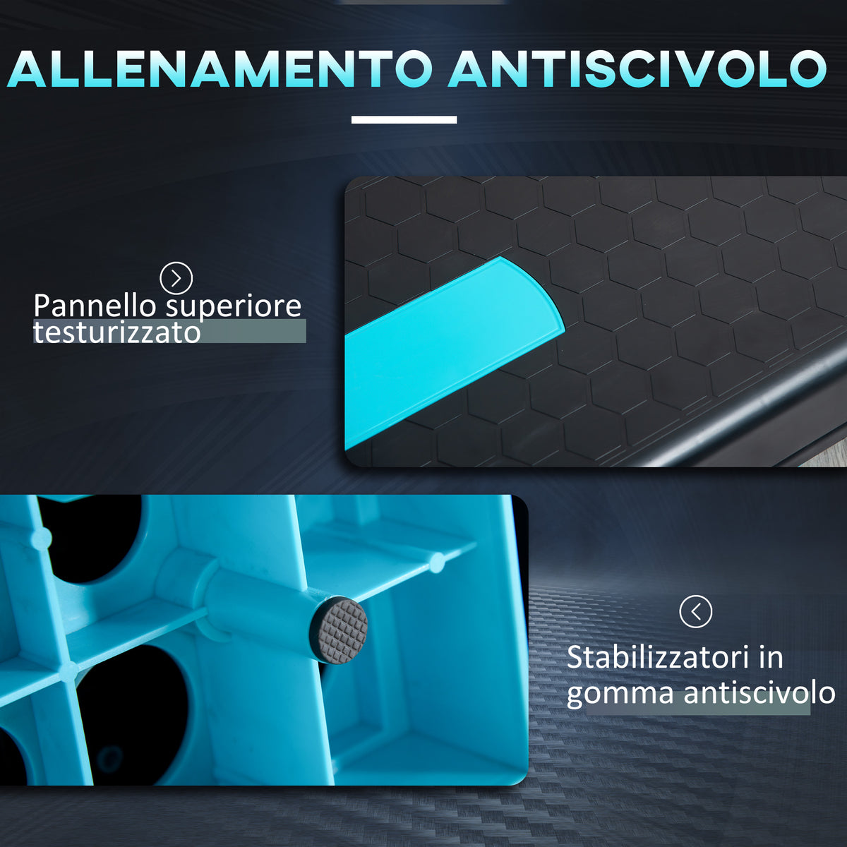 Step Fitness per Aerobica Regolabile su 3 Altezze 10-15-20 cm in Plastica, Nero e Blu