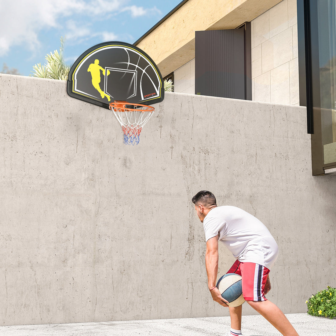 Canestro Basket per Bambini e Adulti da Indoor e Outdoor in Acciaio e PE, 110x90x70 cm, Nero e Giallo
