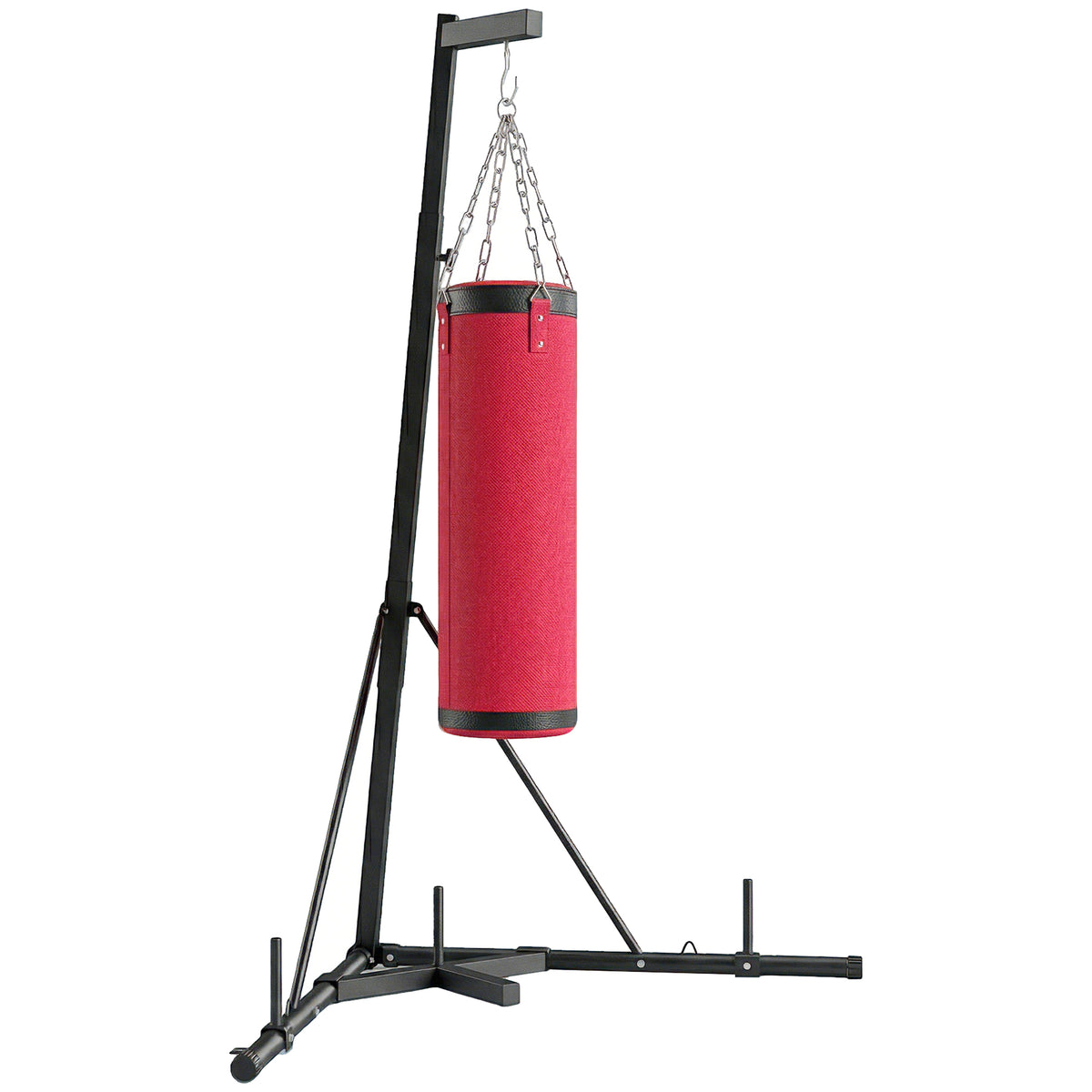 Supporto Sacco Boxe Regolabile con Base Triangolare e Sacco da Boxe, in Acciaio e Tela, 175x91x185-231 cm, Rosso