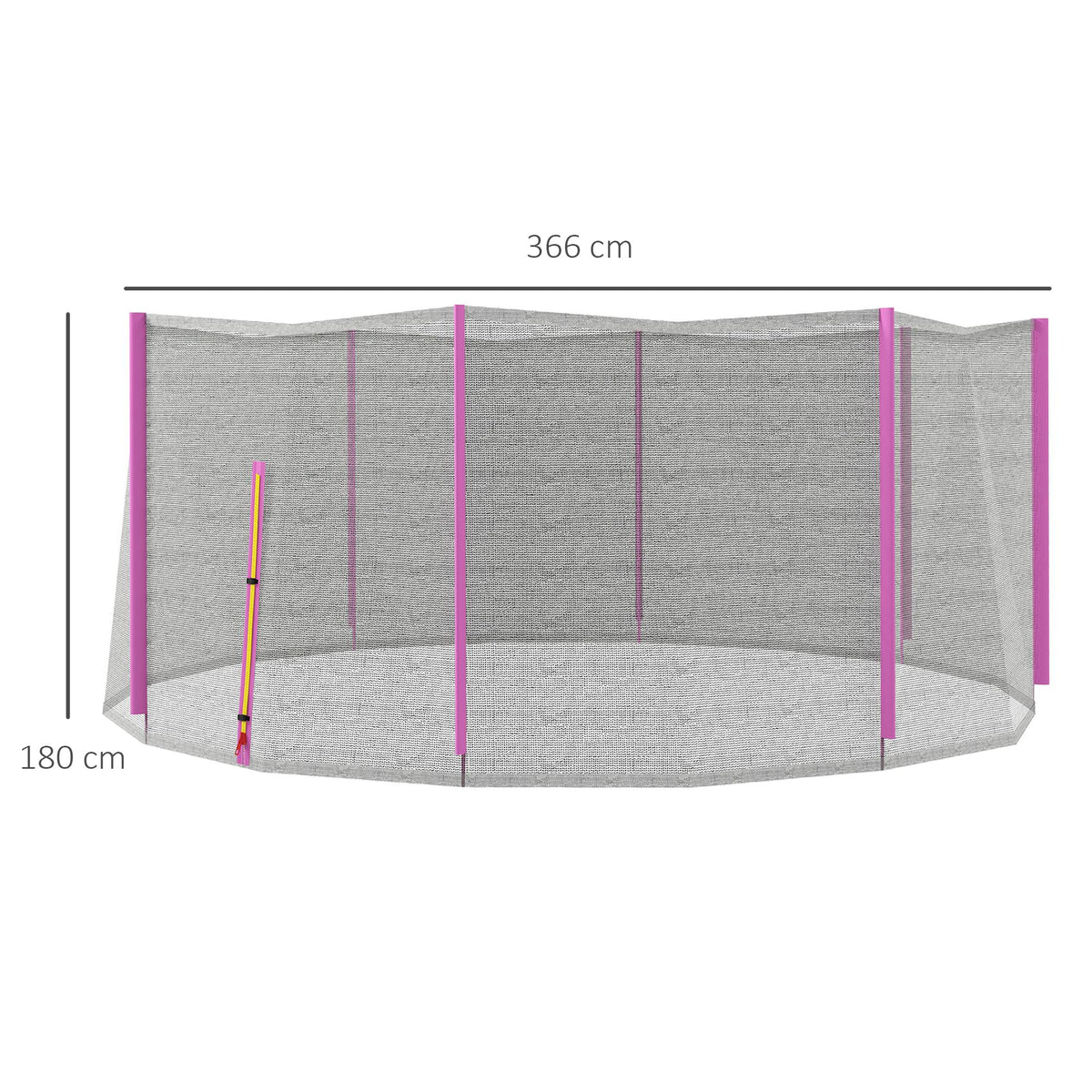 Rete di Protezione per Trampolini a 8 Pali con Ingresso con Cerniera, in PE, 366x180 cm, Nero e Rosa
