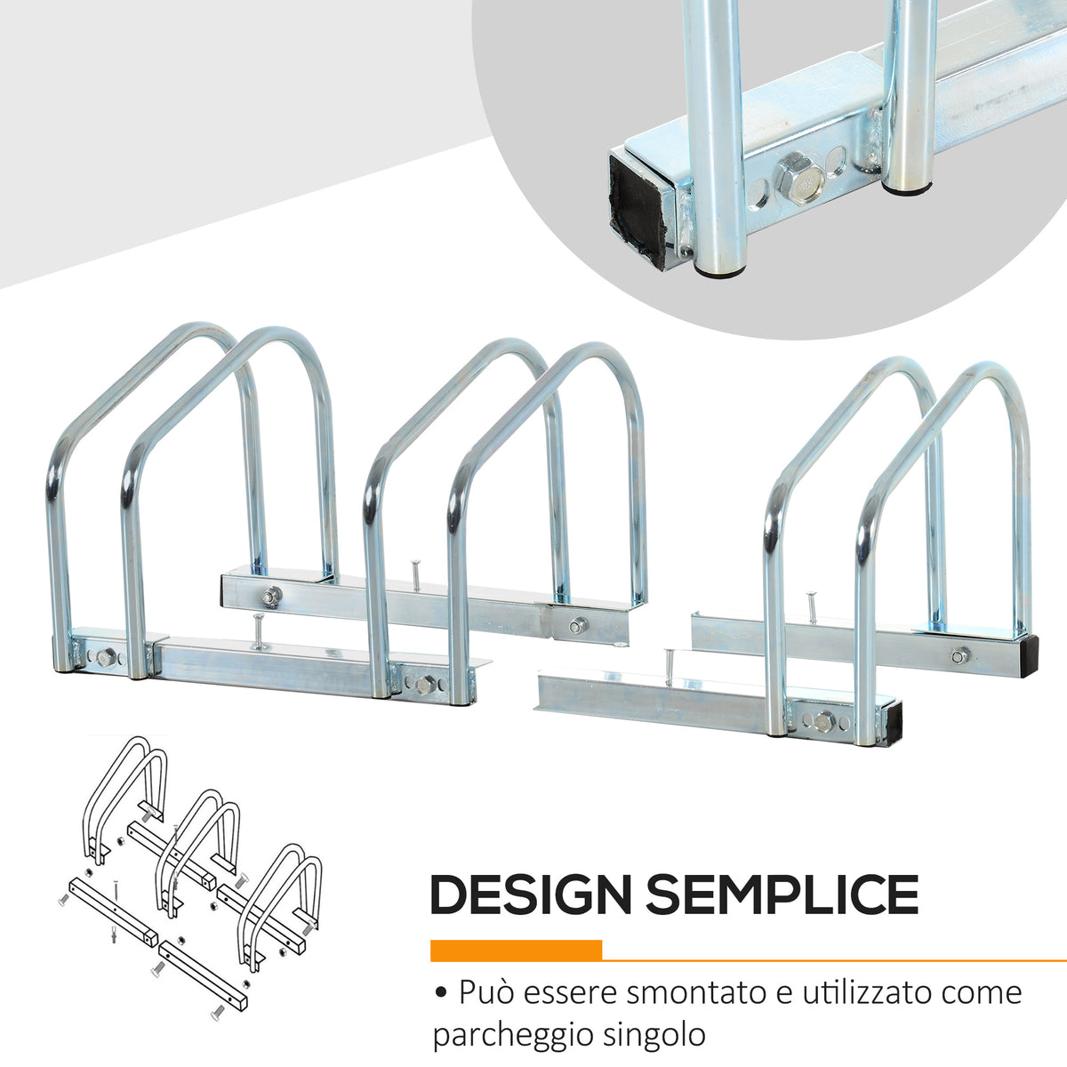 Rastrelliera Portabiciclette Parcheggio per 3 Biciclette Tubi d&
