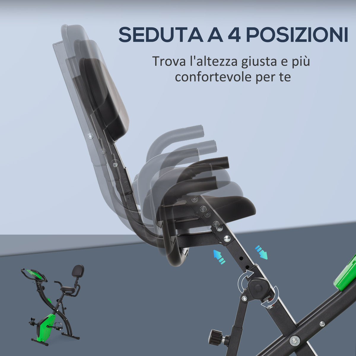 Cyclette Pieghevole 2 in 1, Resistenza Magnetica Regolabile 8 Livelli, Cyclette da Casa Silenziosa con Sensore Cardiaco, Sedile Regolabile, Bande Elastici, Schermo LCD, Ruote, Verde