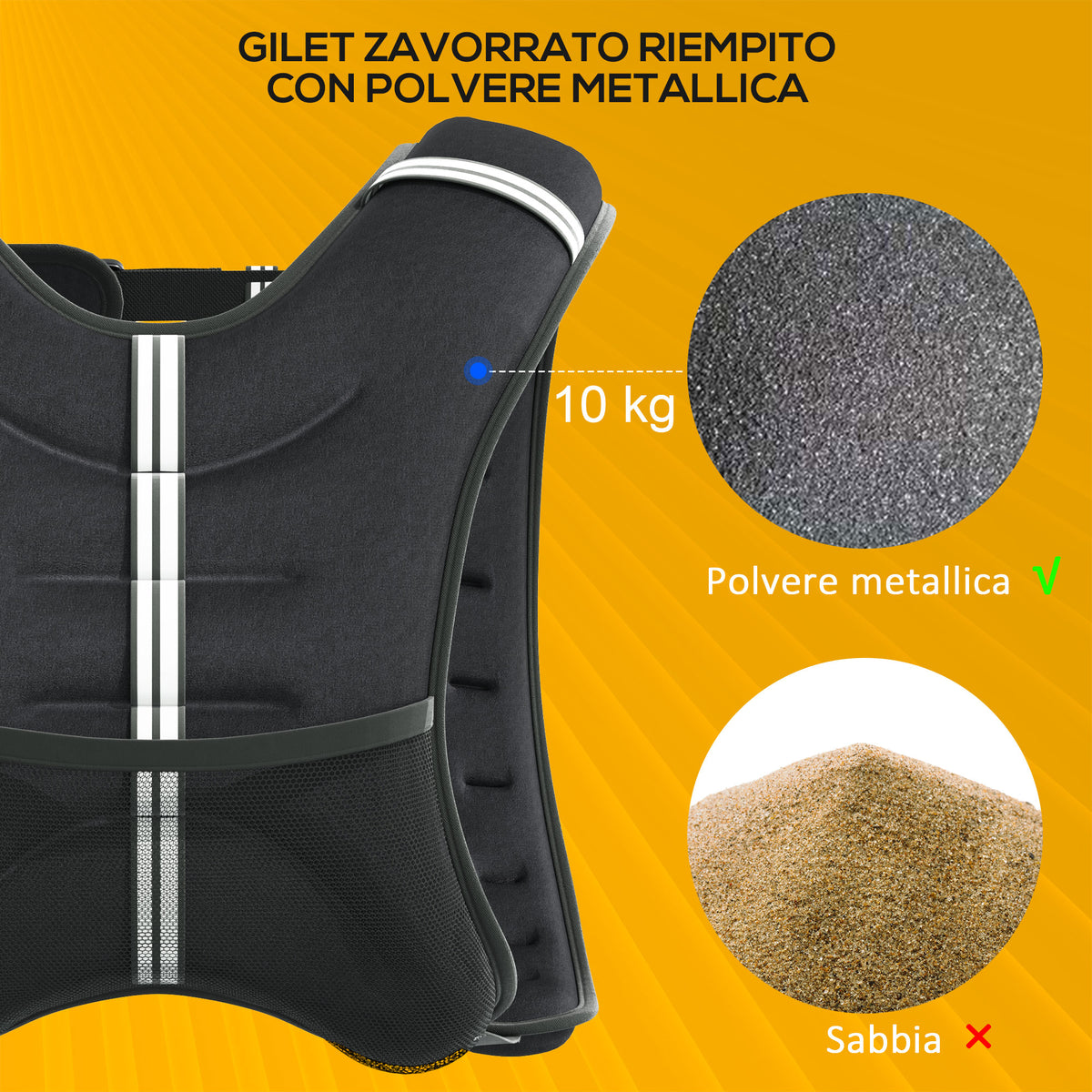 Giubbotto Zavorrato 10kg Traspirante con Tasca Portaoggetti e Spallacci, in tessuto Oxford, 40x35 cm, Nero