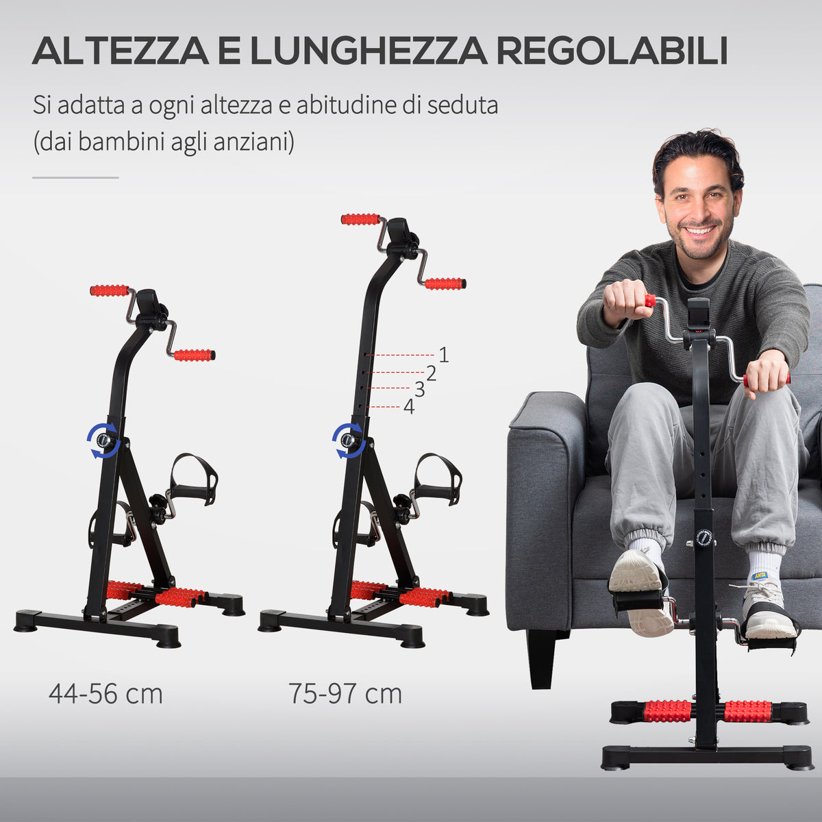 Pedaliera per Braccia e Gambe con Schermo LCD, Altezza e Resistenza Regolabile, 56x44-56x75-97 cm
