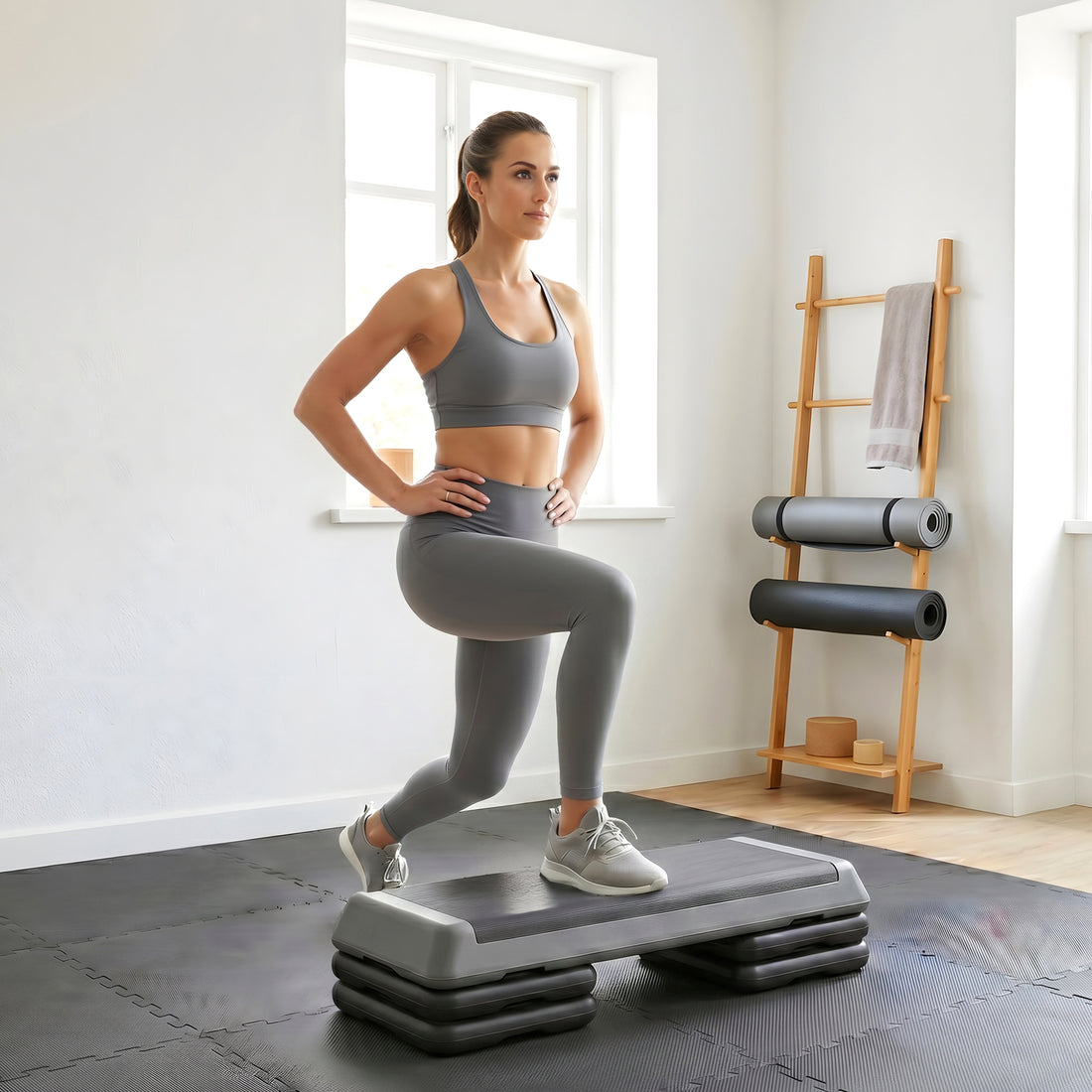Stepper Fitness Regolabile a 10.5/15.5/20.5 cm con Superficie Antiscivolo in PE, 77x36x20.5 cm, Grigio