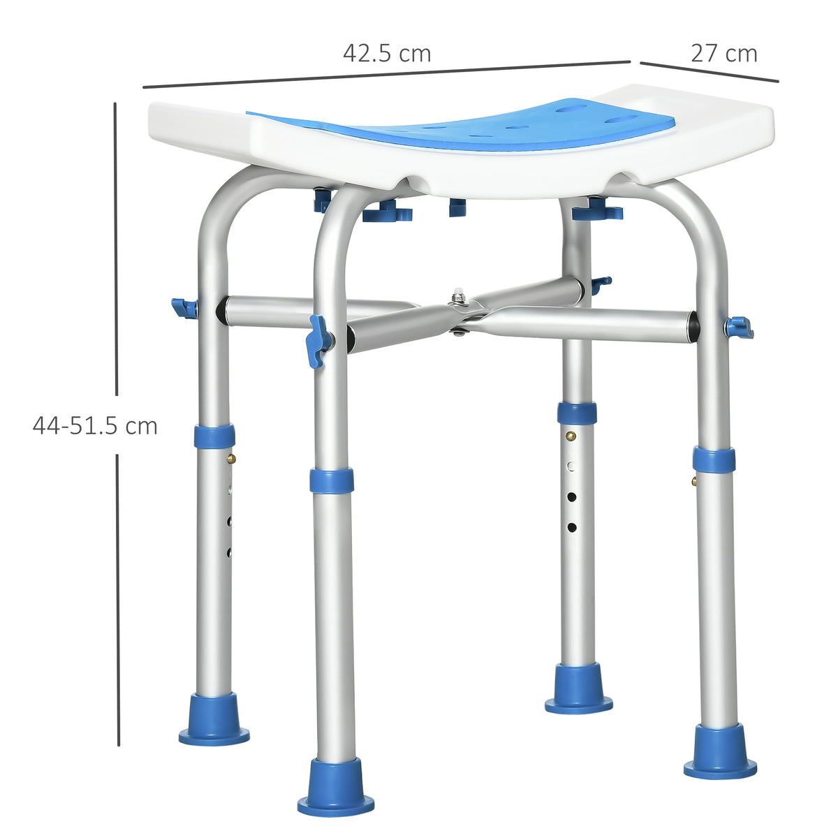 Sgabello per Doccia in Alluminio con Altezza Regolabile e Piedini Antiscivolo a Ventosa, Blu