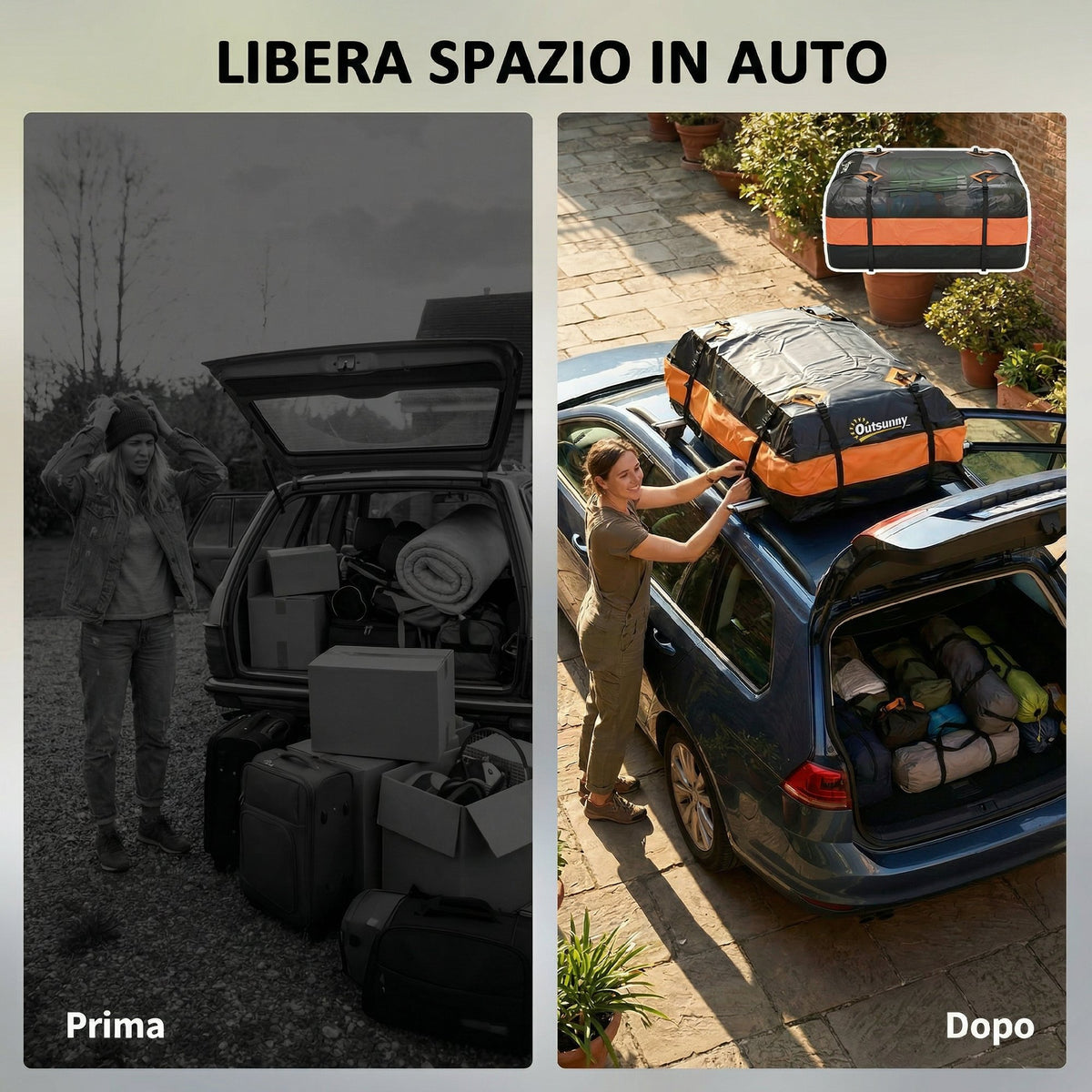 Portabagagli da Tetto Impermeabile, 425 Litri, Arancione