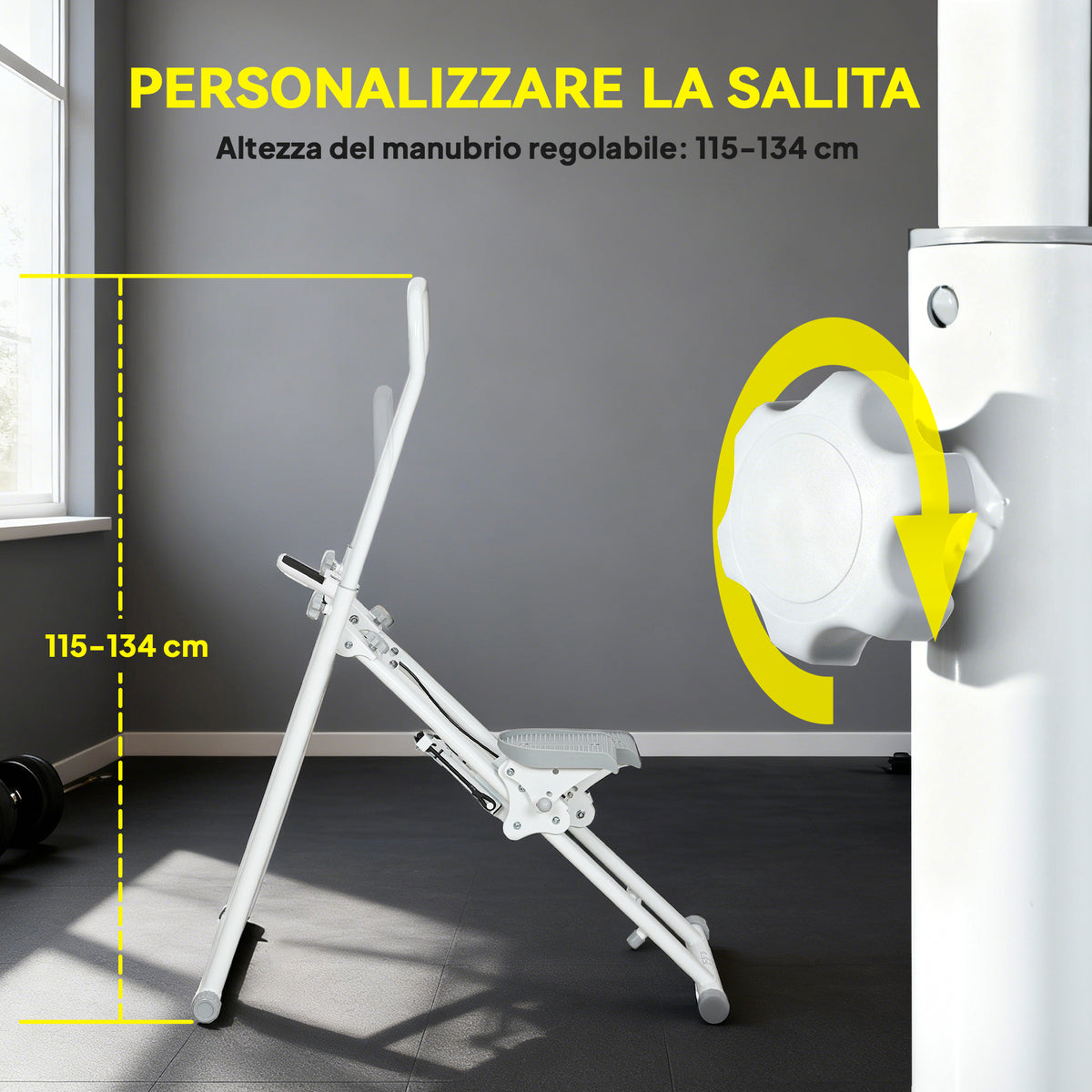 Stepper Vertical Climber Pieghevole con Impugnatura Regolabile, Pedali Antiscivolo e Monitor LCD, Bianco