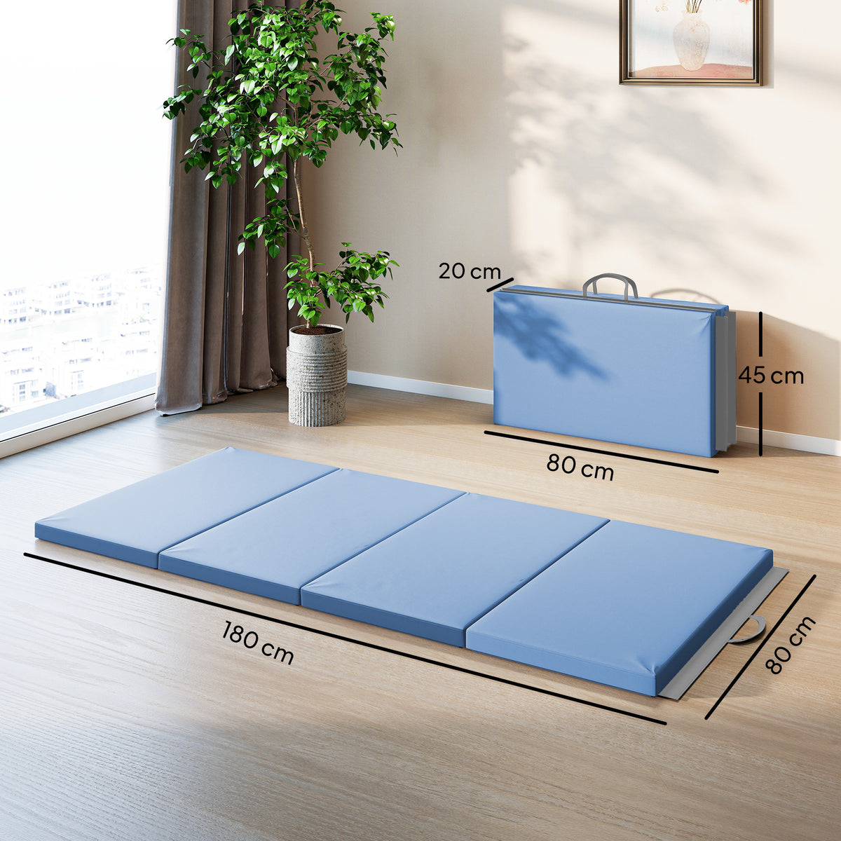 Tappetino da Ginnastica Pieghevole, Materassino Fitness Spesso 5 cm e Antiscivolo, 180x80x5 cm, Azzurro