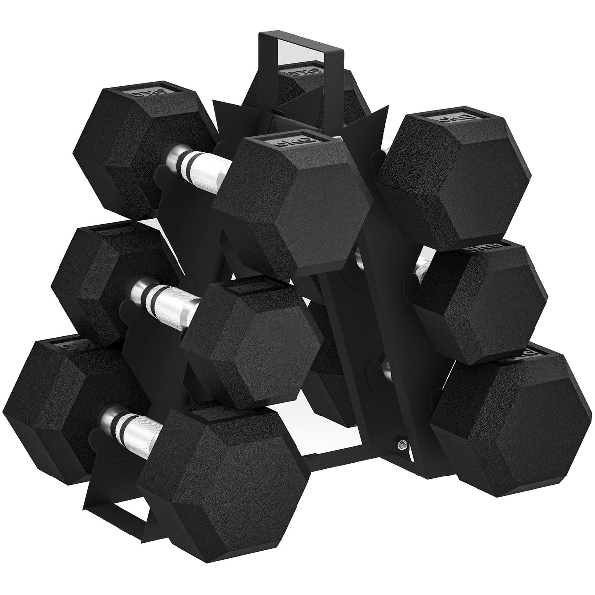 Set di Manubri Palestra con Supporto in Metallo con Impugnatura Antiscivolo, 2x4kg, 2x6kg, 2x8kg, Nero