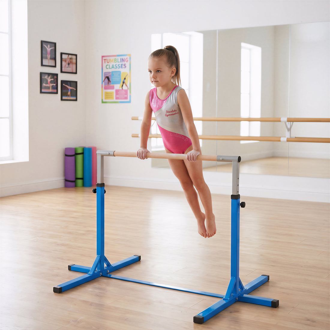 Sbarra per Ginnastica Artistica o Danza Classica Regolabile in Altezza 92-150 cm, Blu