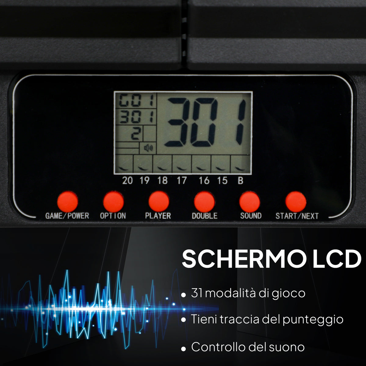 Bersaglio Freccette Elettronico con 6 Freccette e Monitor LCD per 31 Giochi, 83x45x4 cm, Nero e Blu