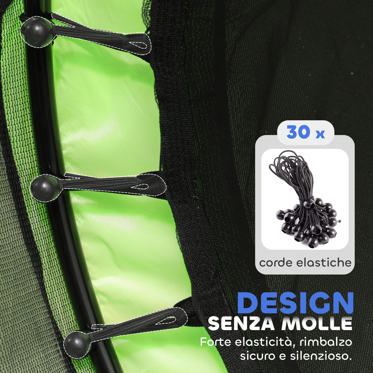 Trampolino Elastico per Bambini 140 cm con Rete di Sicurezza e Disegni, Età 3-6 Anni, Verde