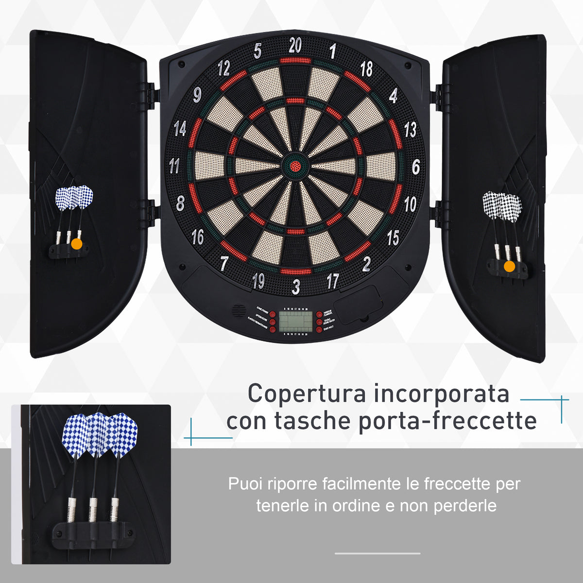 Bersaglio Freccette Elettronico per 8 Giocatori con 6 Freccette, Schermo LCD, 2 Porte e 26 Modalità di Gioco