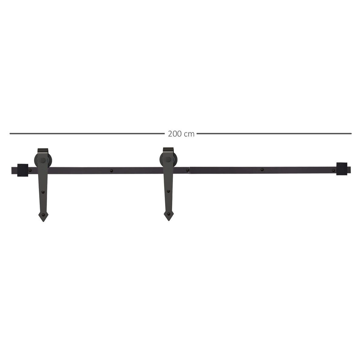 Kit per Porta Scorrevole in Stile Rustico con Binario 200cm e Rotelle, Nero
