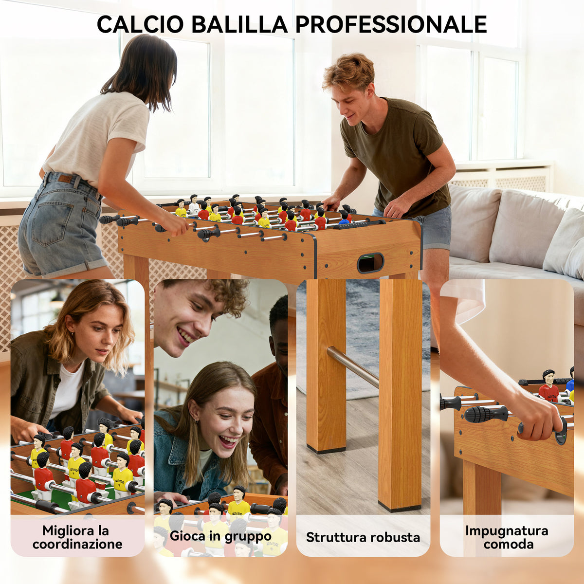Calcio Balilla Professionale per Adulti con 2 Palline, Segnapunti e 22 Giocatori, 122x61x80.7 cm