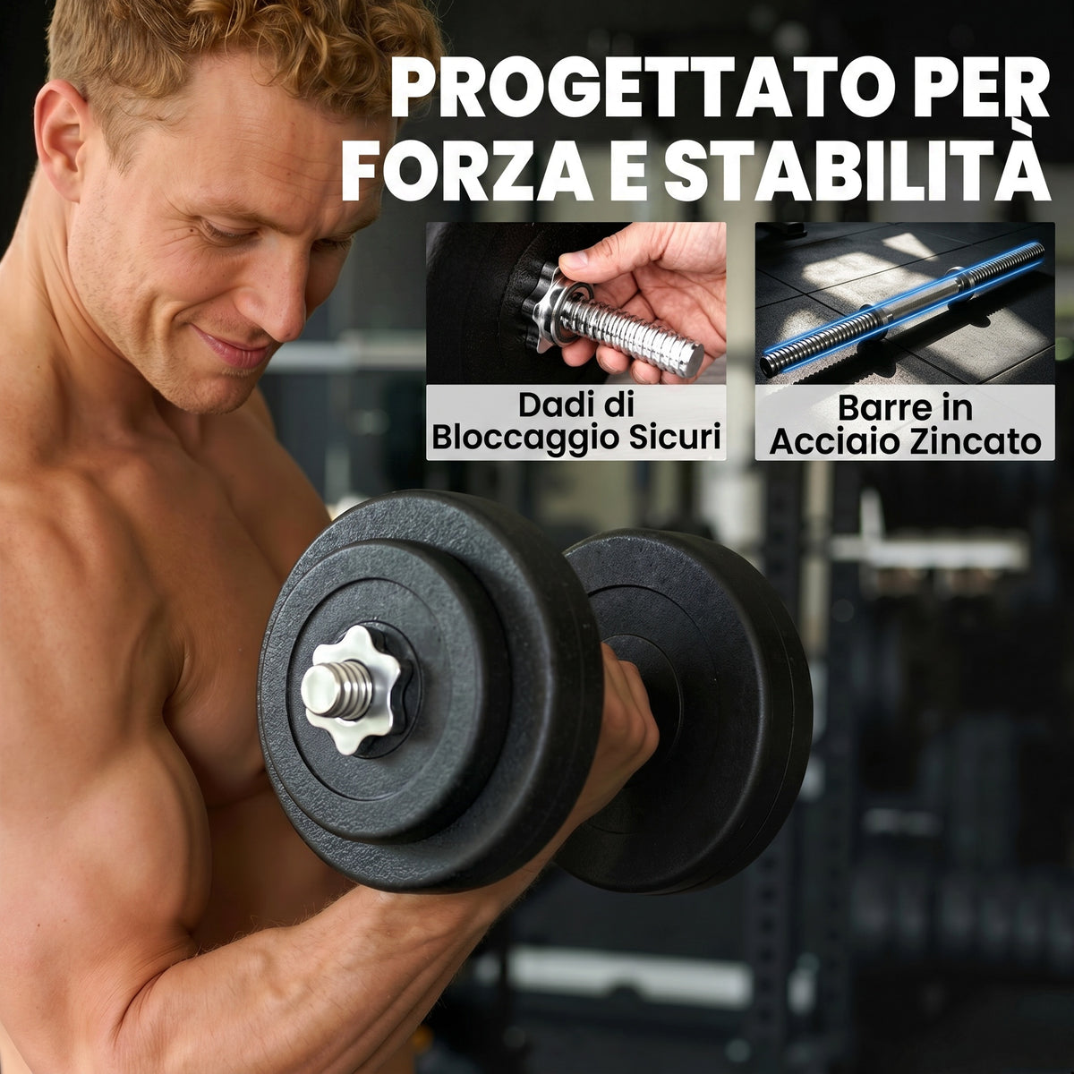 Set 12 Manubri Palestra da 50kg (8x5kg, 4x1.5kg), in Acciaio e Plastica PE, Nero