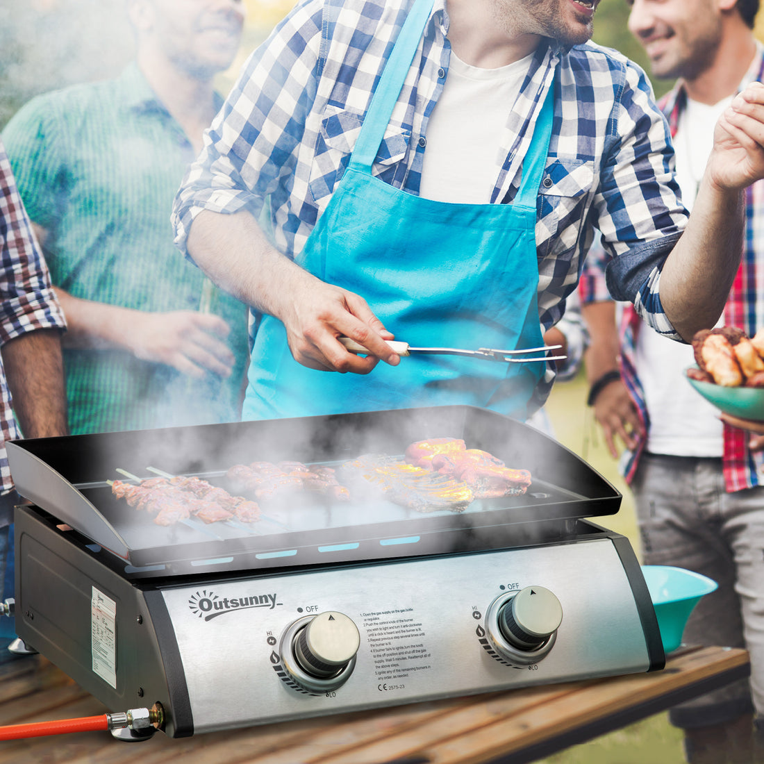Piastra Barbecue a Gas da Tavolo con 2 Bruciatori e Potenza 6kW, 48.5x46x21cm, Nero