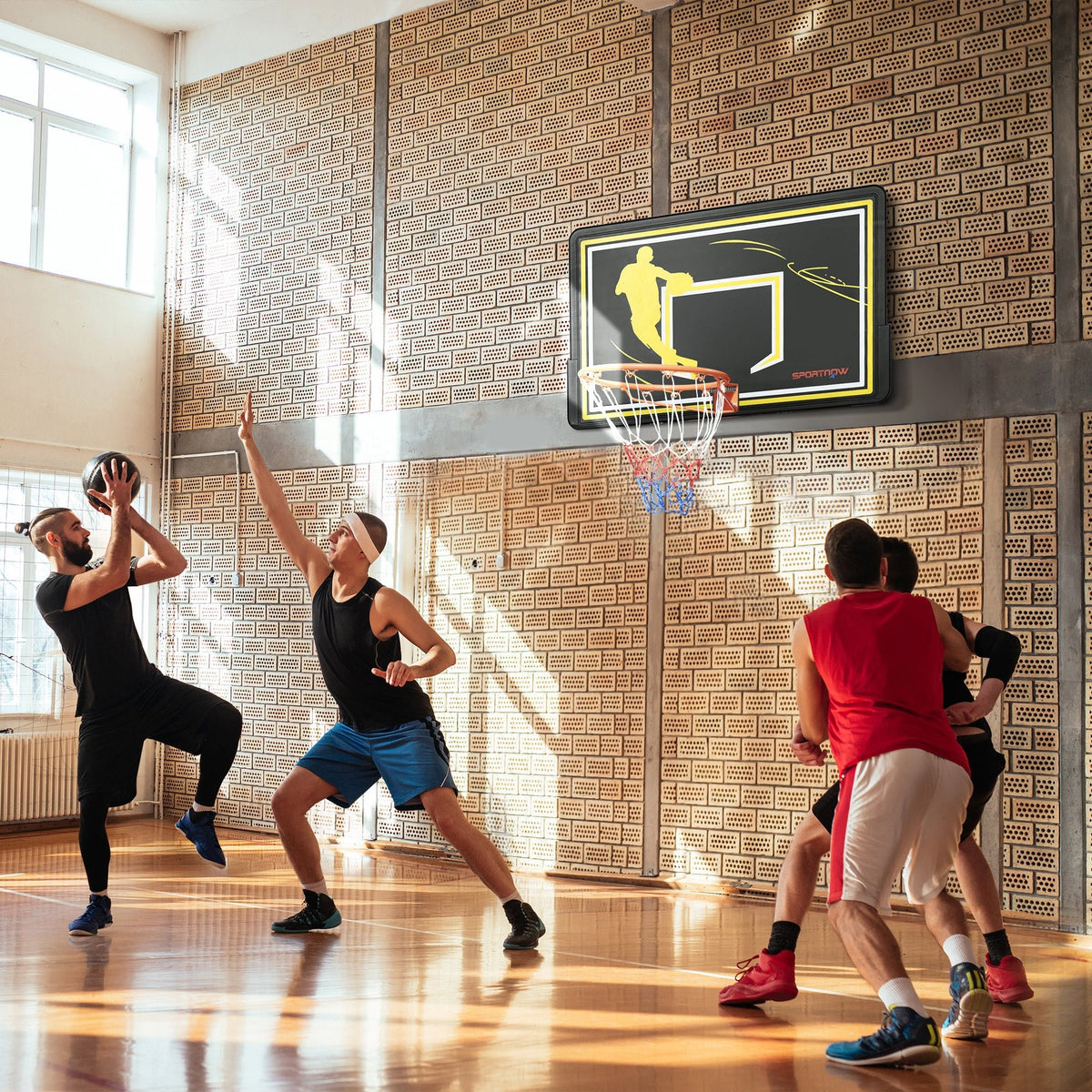 Canestro Basket per Bambini e Adulti da Indoor e Outdoor in Acciaio e PE, 110x90x70 cm, Nero e Giallo