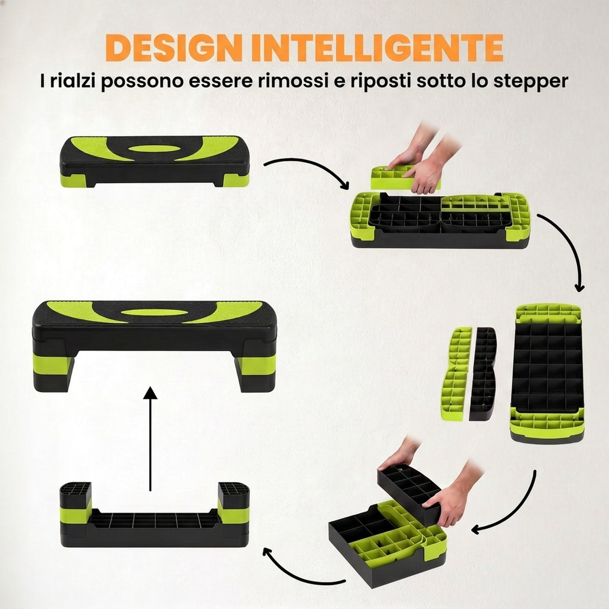 Stepper Fitness per Aerobica Regolabile su 3 Altezze da 10-15-20 cm, Verde e Nero