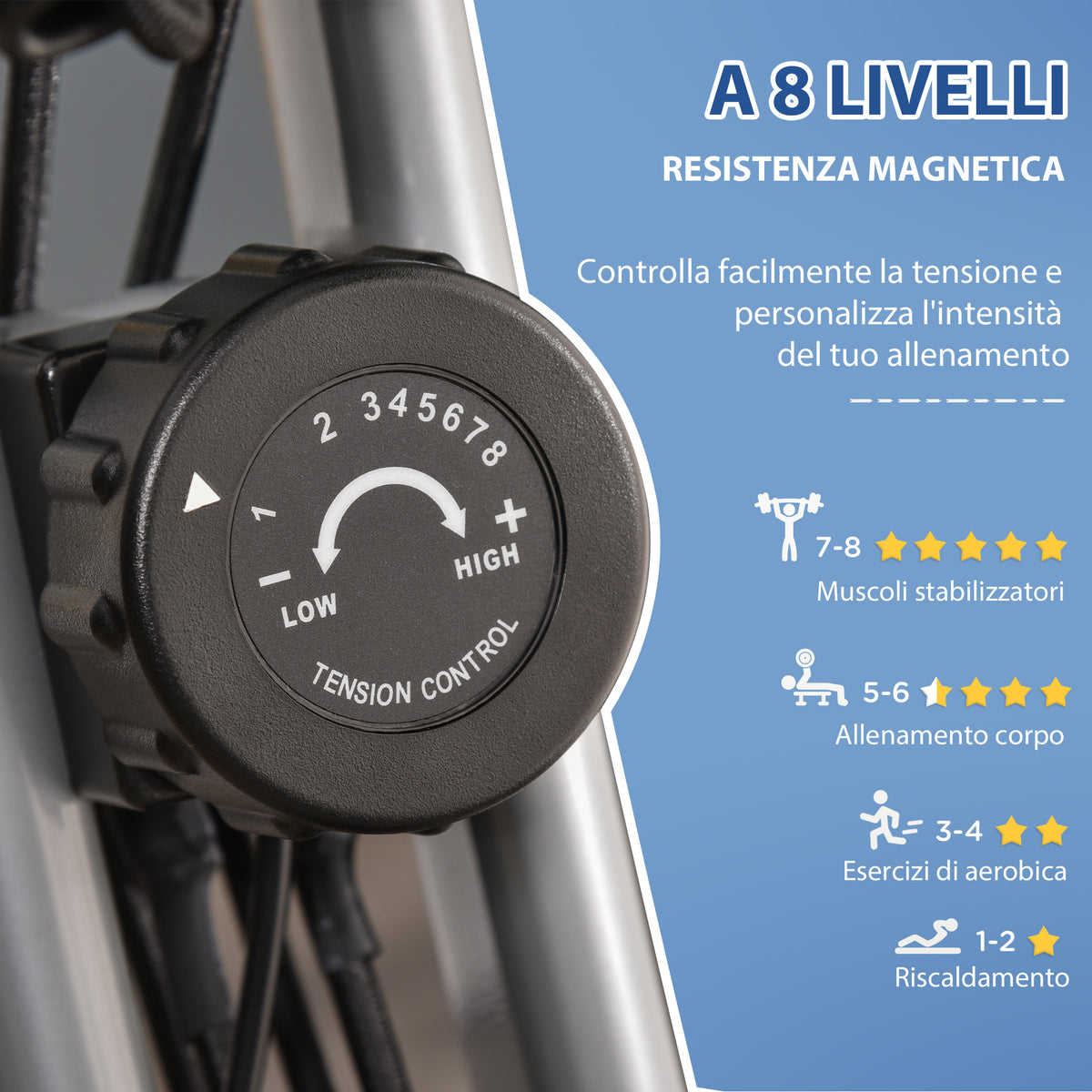 Cyclette Pieghevole 2 in 1, Resistenza Magnetica Regolabile 8 Livelli, Bici da Fitness con Sensore di Frequenza Cardiaca, Elastici per Braccia, Schermo LCD, Volano 2.5kg, Grigio