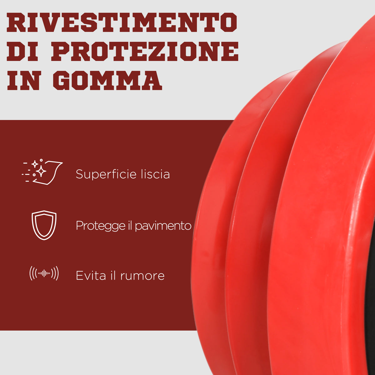 Set Manubri Palestra con Pesi da 40kg rivestiti in Gomma, in Metallo e Sabbia di Ferro, 45x26x26 cm, Rossa