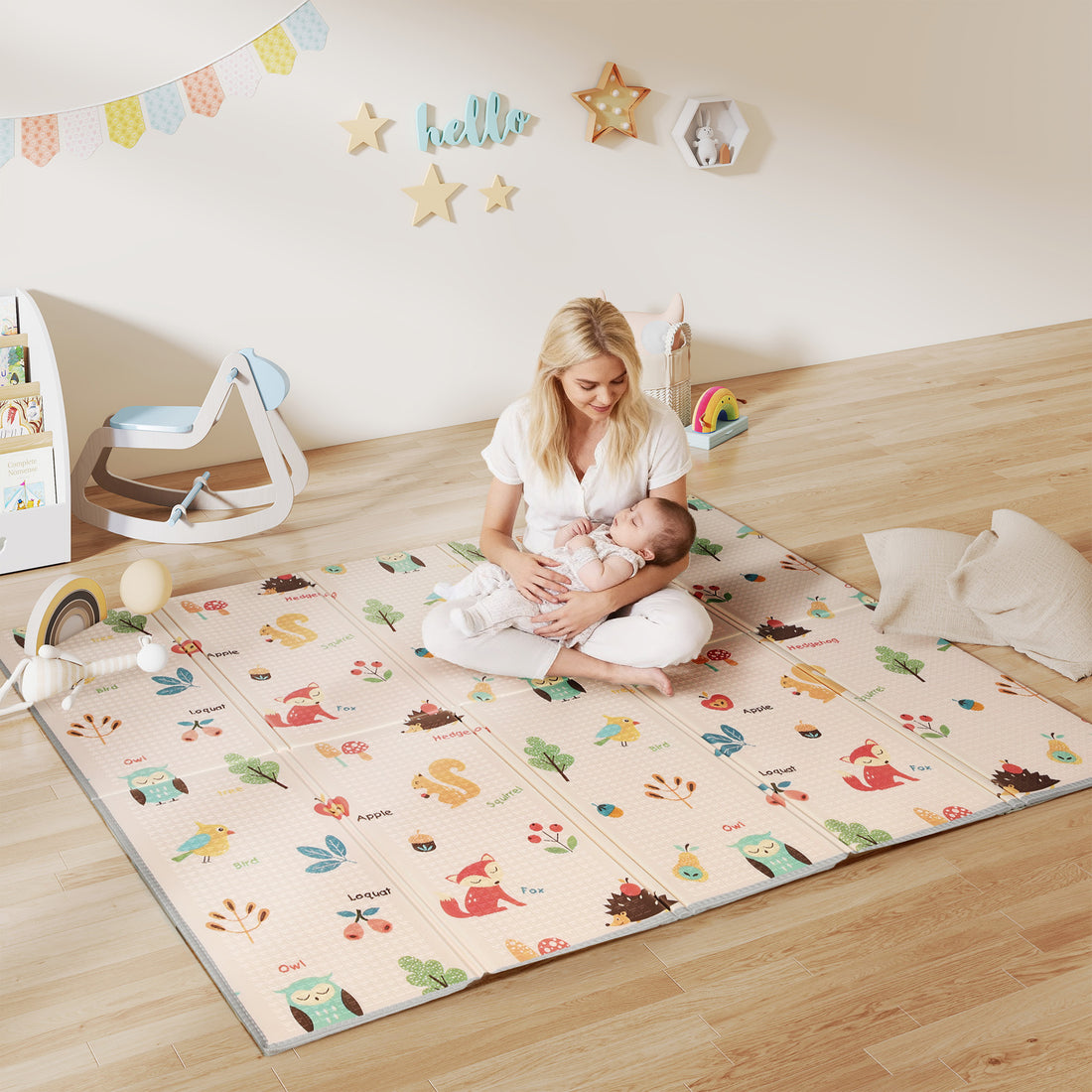 Tappeto per Bambini 0-3 Anni con Numeri e Lettere e Superficie Impermeabile, in XPE Multicolore, 180x150x1 cm