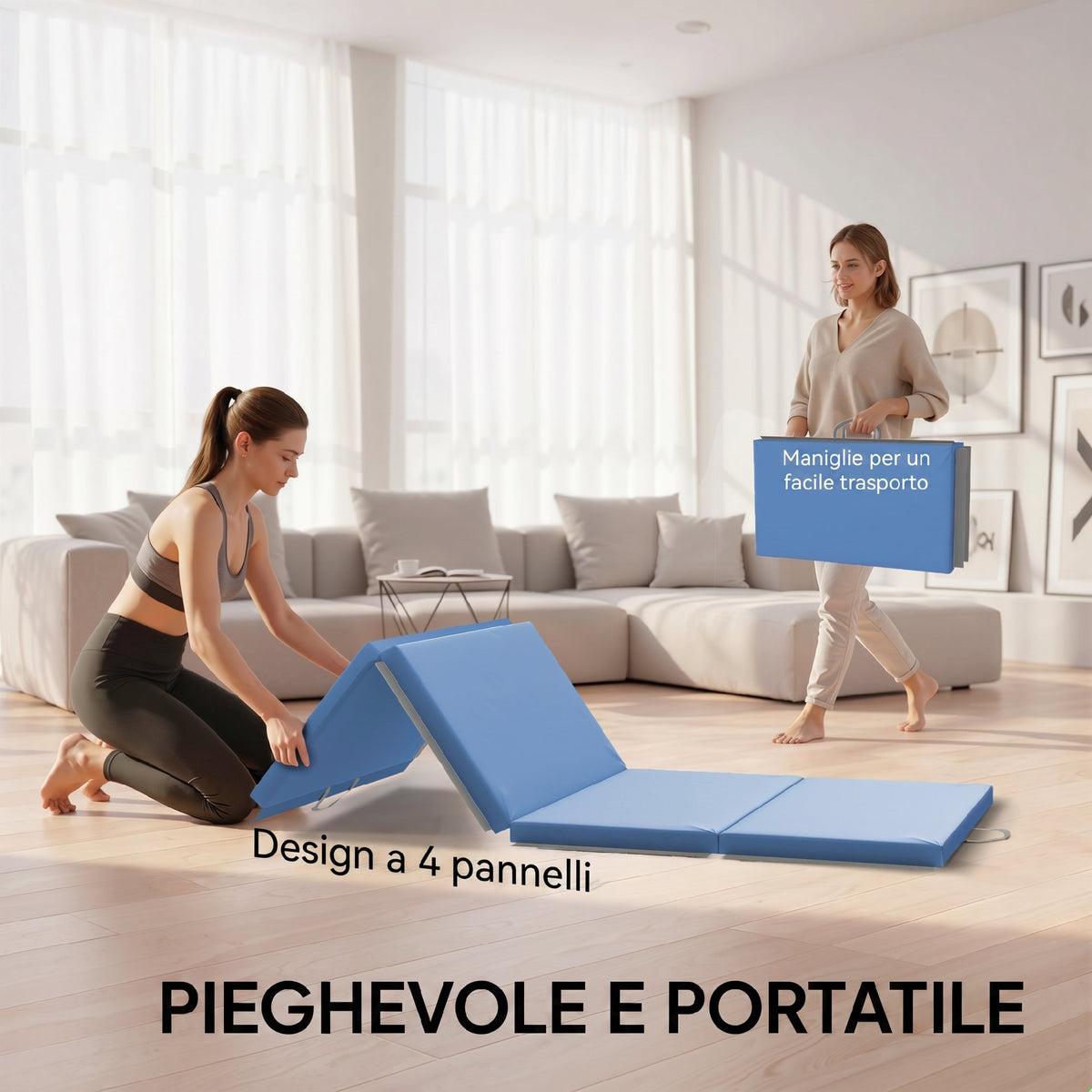 Tappetino da Ginnastica Pieghevole, Materassino Fitness Spesso 5 cm e Antiscivolo, 180x80x5 cm, Azzurro