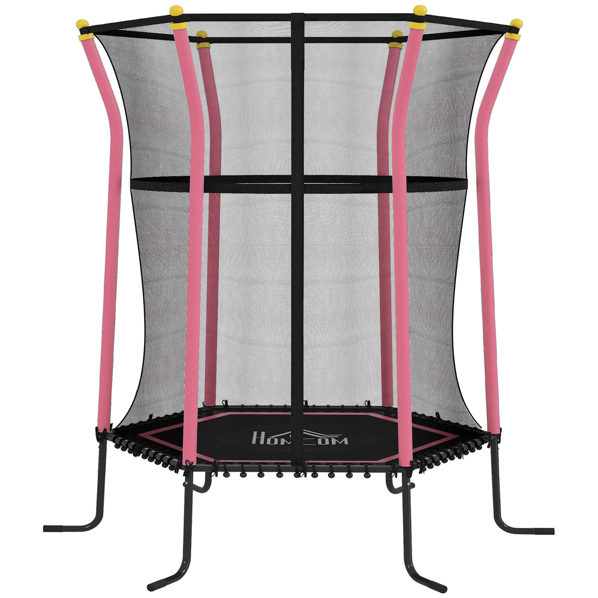 Tappeto Elastico per Bambini con Ingresso a Cerniera e Pali Imbottiti, in Acciaio, PP e EPE, 122x111x190 cm, Rosa