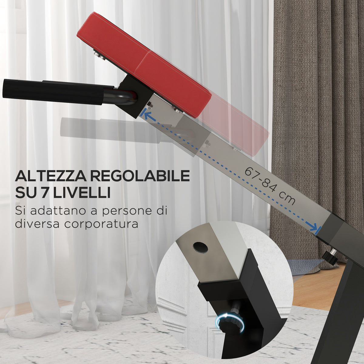 Sedia Romana ad Altezza Regolabile con Imbottitura Spessa, in Acciaio e PU, 126x70x67-84 cm, Nera
