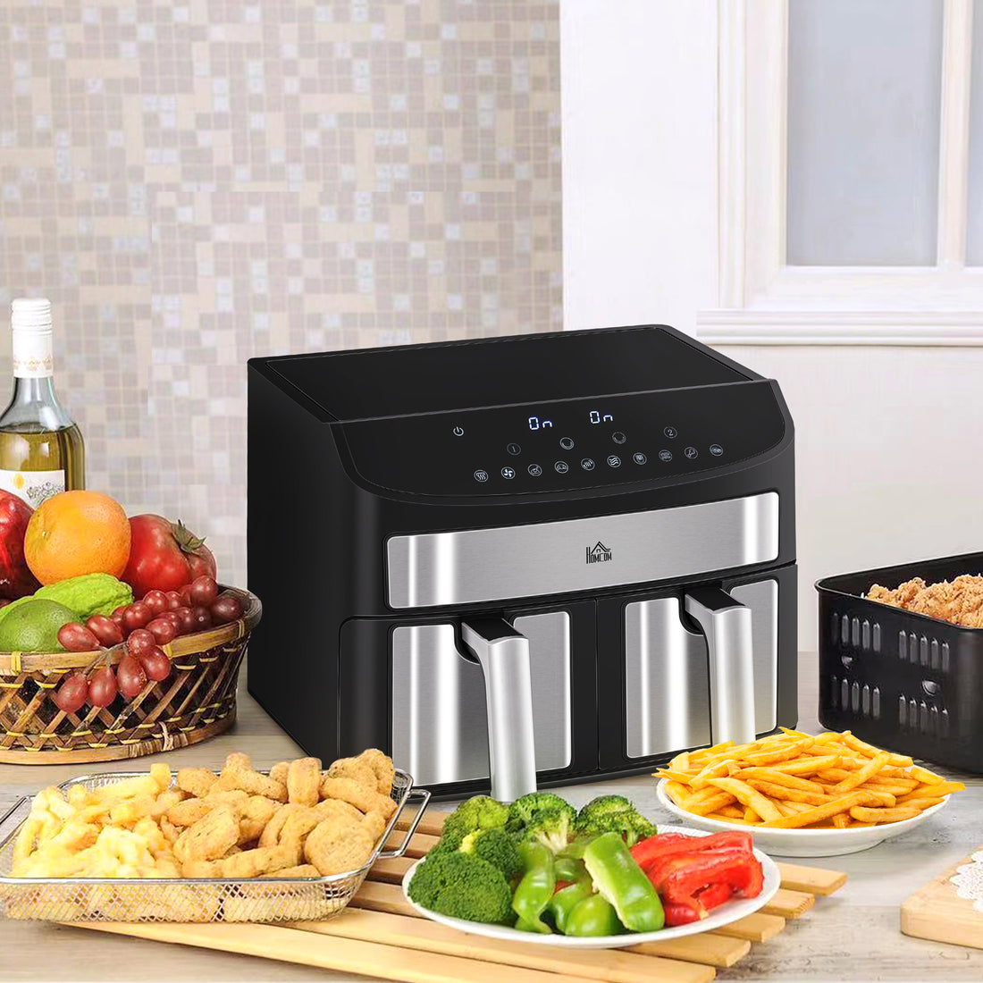 Friggitrice ad Aria 8L con Timer e Temperatura Regolabile, in Acciaio e Plastica, 38.8L x 36.3x31.1 cm, Nero