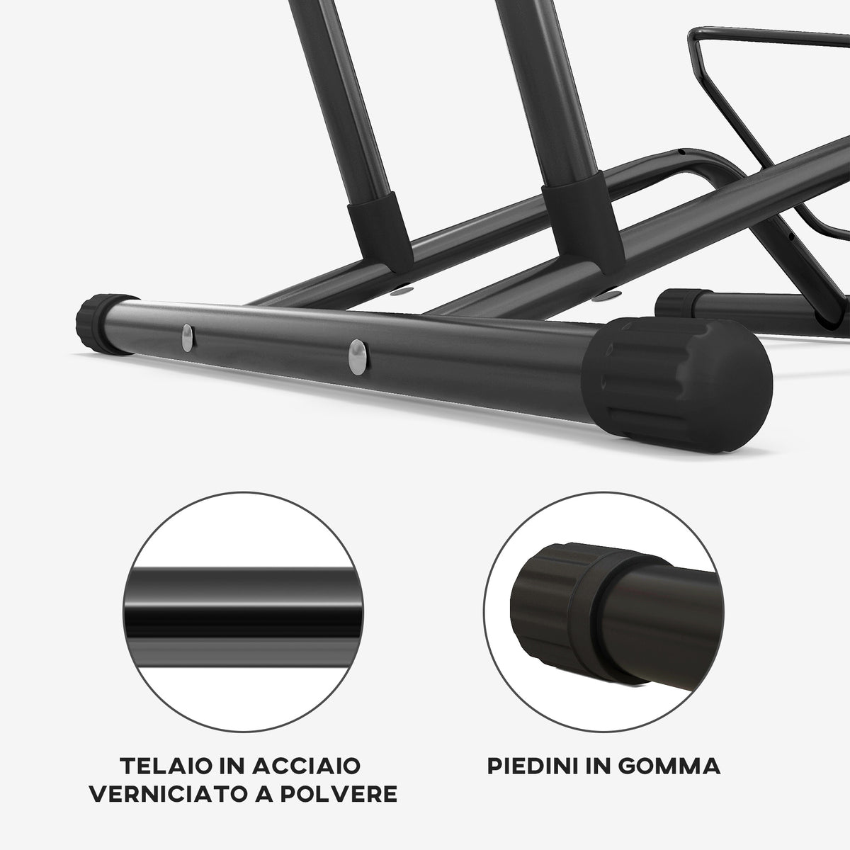 Cavalletto Portabici per Pneumatici < 8.5 cm in Acciaio, 59x41x38 cm, Nero