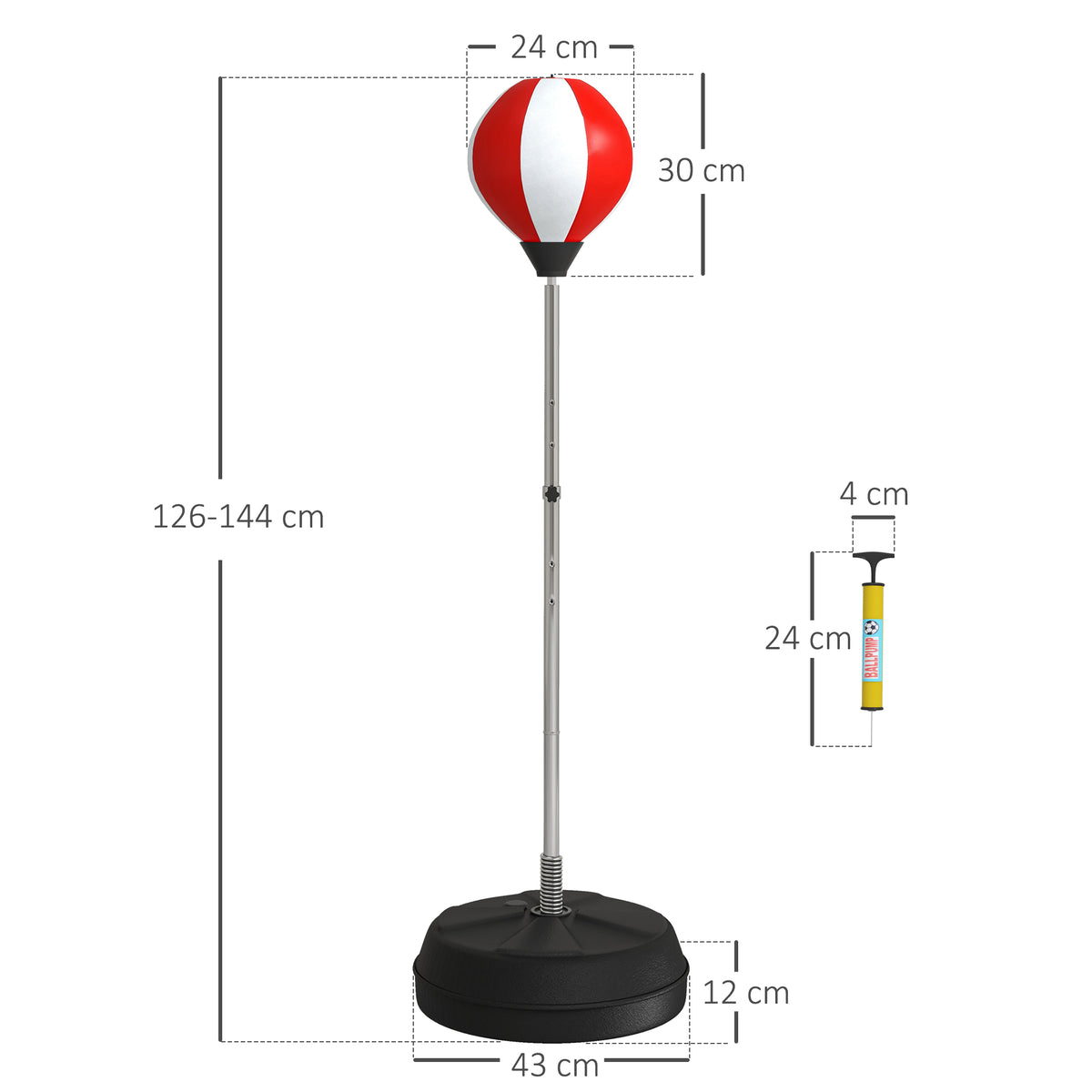 Punching Ball da Terra ad Altezza Regolabile con Guantoni e Base Riempibile, 43x43x126-144 cm, Rosso e Bianco